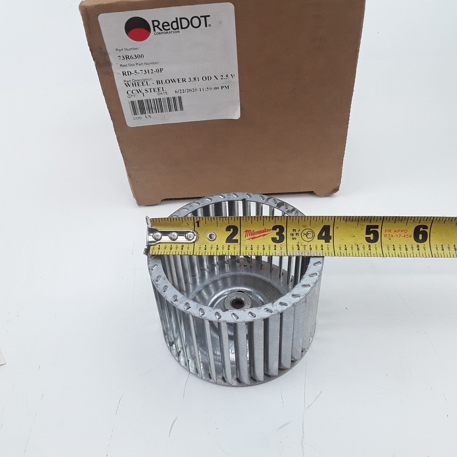 Single Entry Steel Blower Wheel Heavy Duty 3.81 od x 2.5 , 5/16" Shaft
