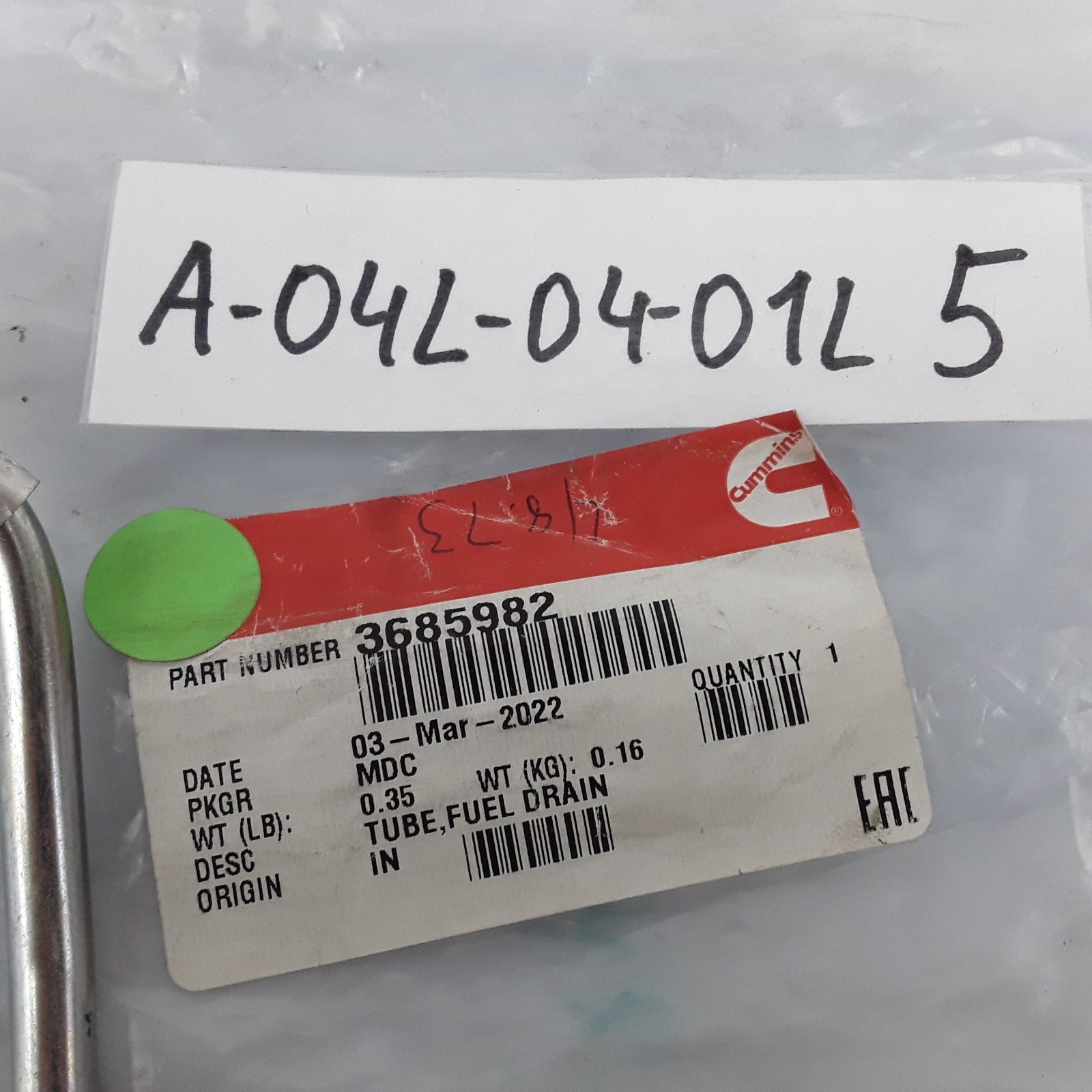 OEM Cummins 3685982 Fuel Drain Tube Assembly Fits EPA13 15 Liter ISX QSX Engines