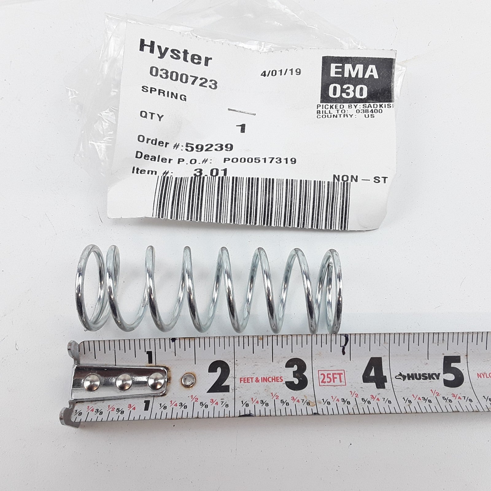 Hyster 0300723  Spring Assembly Fits Heavy Duty Forklifts