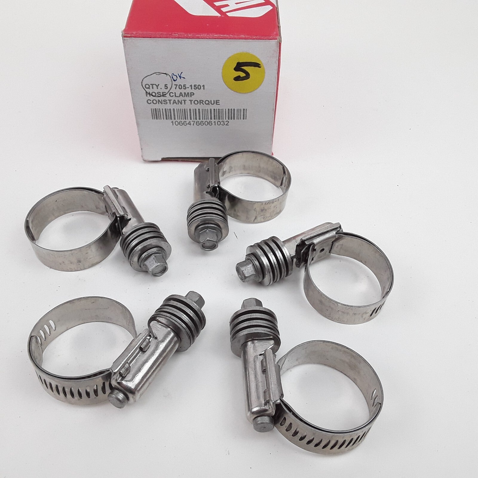 Set of 5 Clamp Size Range 5/8 in. - 1 1/16 in., Hose Size Range	1/2 in. I.D, 5/8