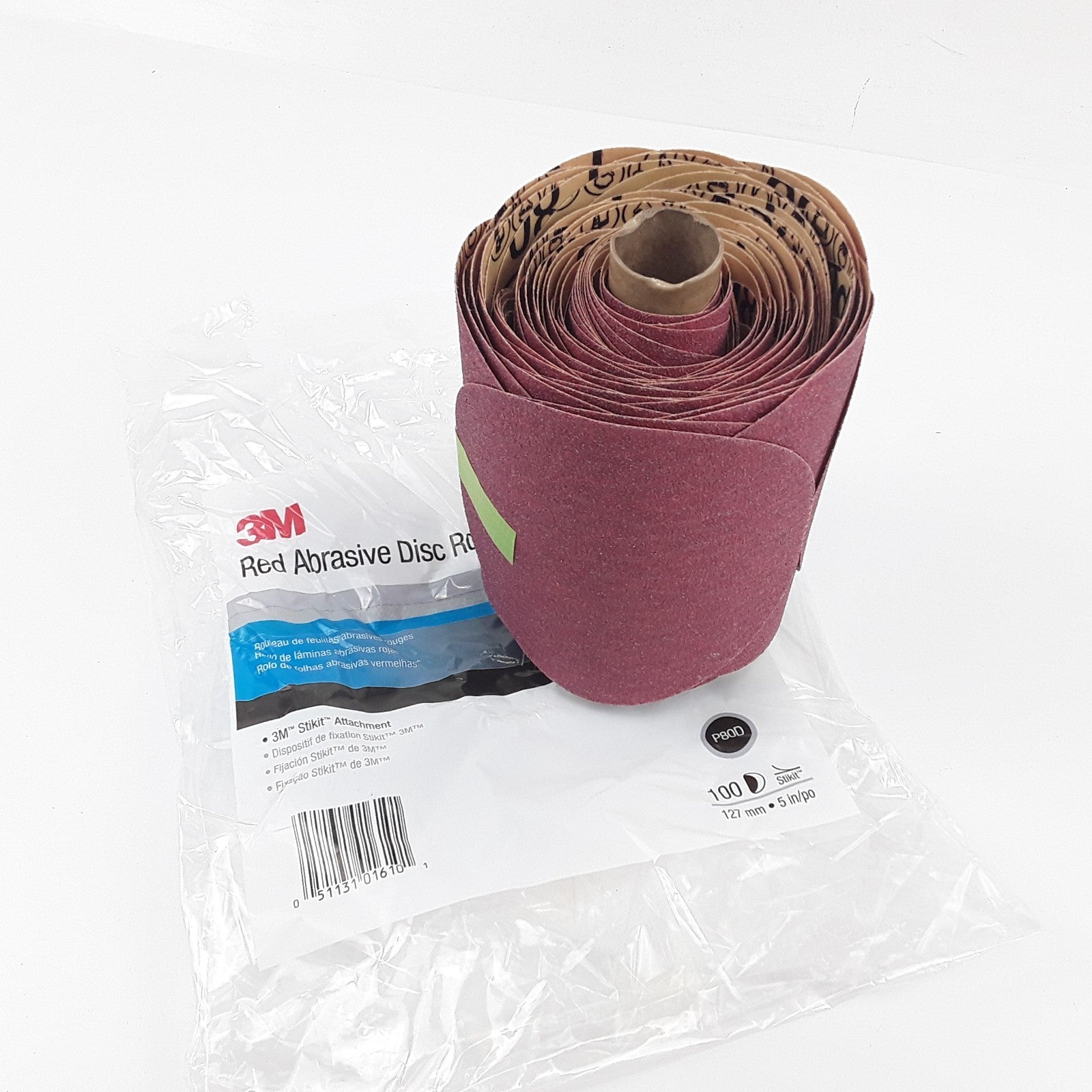 3M Red Abrasive Sanding Discs 80 Grit Disc 01610 5 In, P80, 100 Discs Per Roll