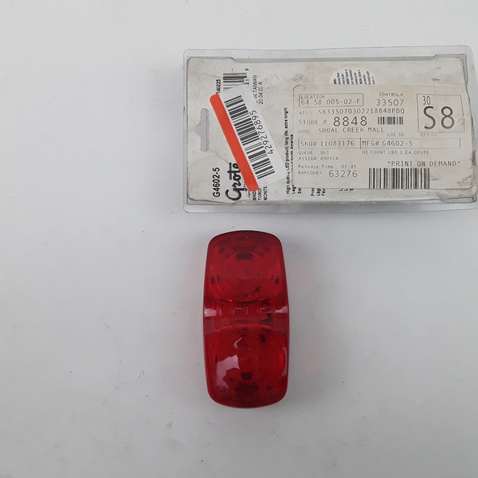 Grote G46025 Side Marker Light Assembly Red LED Scalp Lens Rectangular 12V