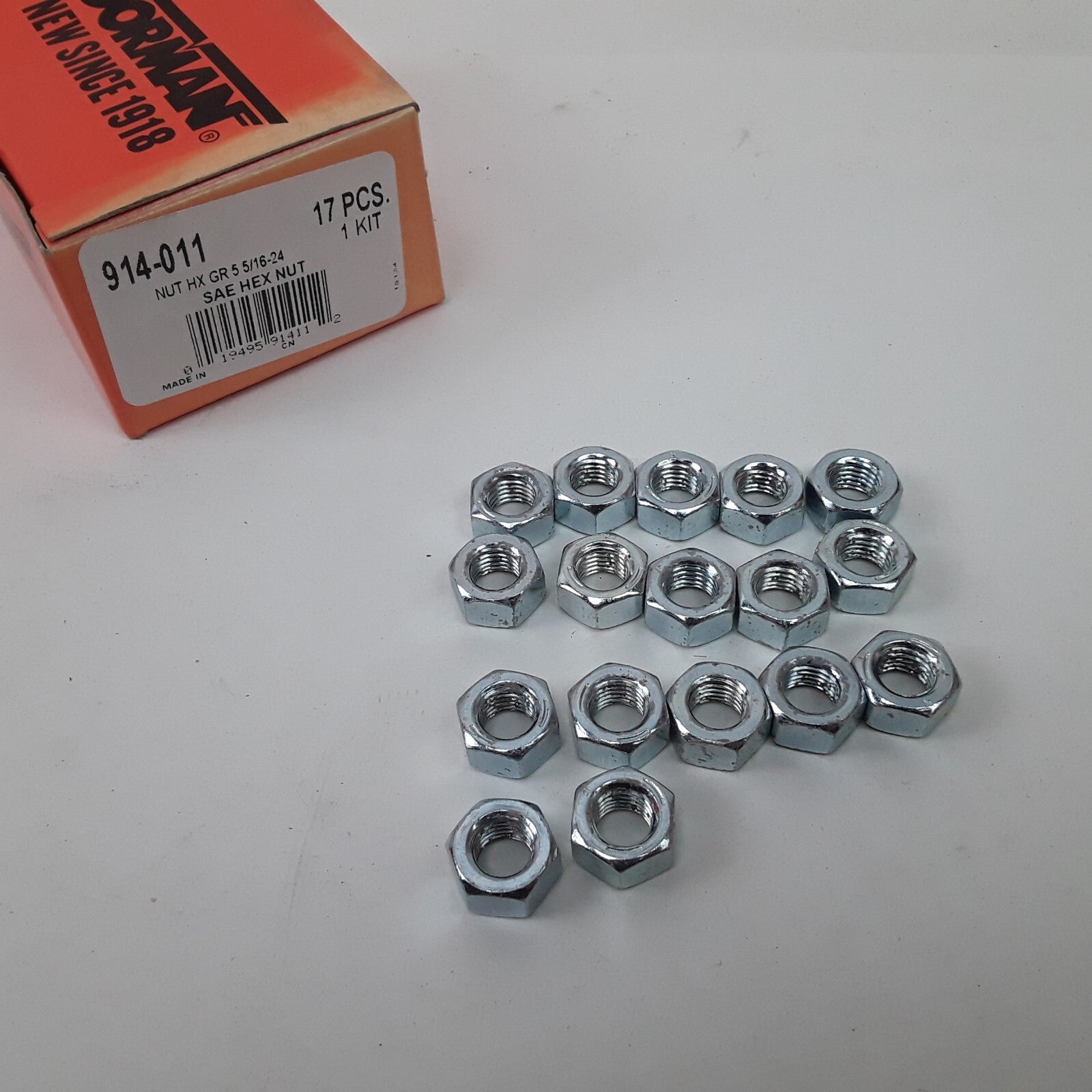 Hex Nut-Grade 5-Thread Size 5/16-24, Height 1/2 In Zinc-Plated Pack of 17