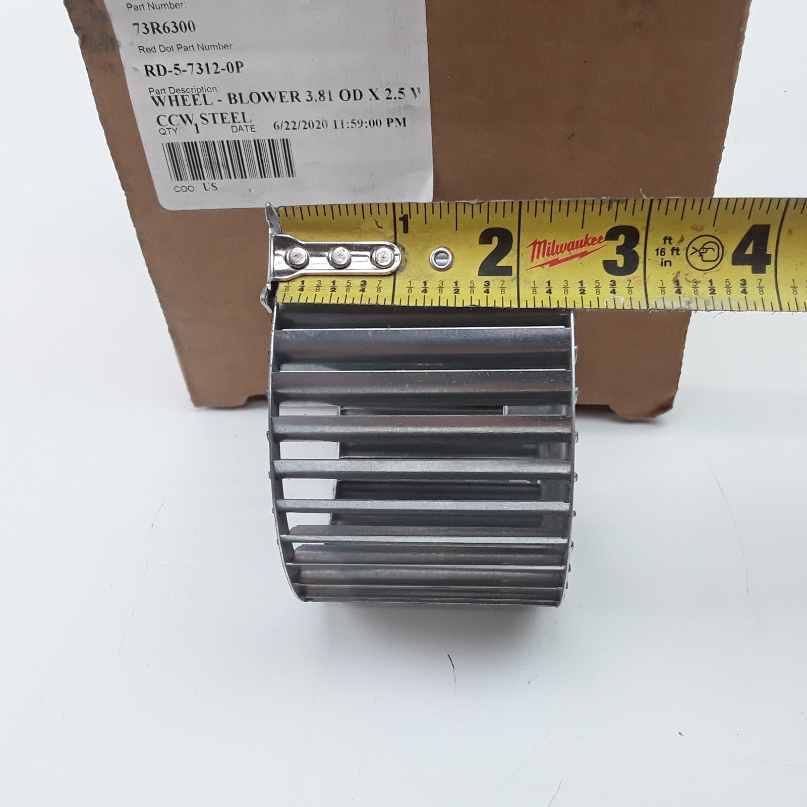 Single Entry Steel Blower Wheel Heavy Duty 3.81 od x 2.5 , 5/16" Shaft