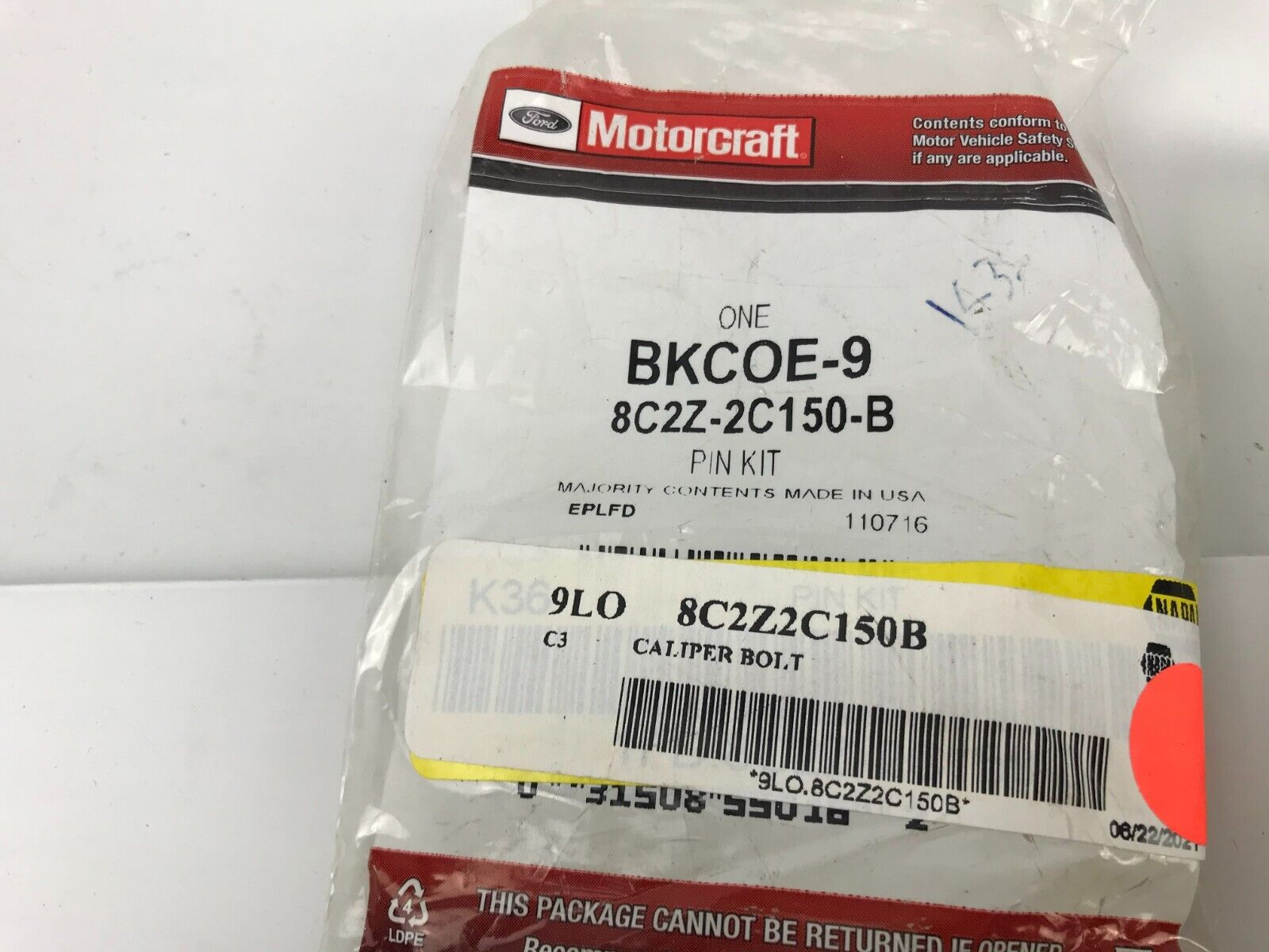 Motorcraft BKCOE-9 Disc Brake Caliper Repair Kit Rear for Ford E-450 Super Duty - HotCarParts