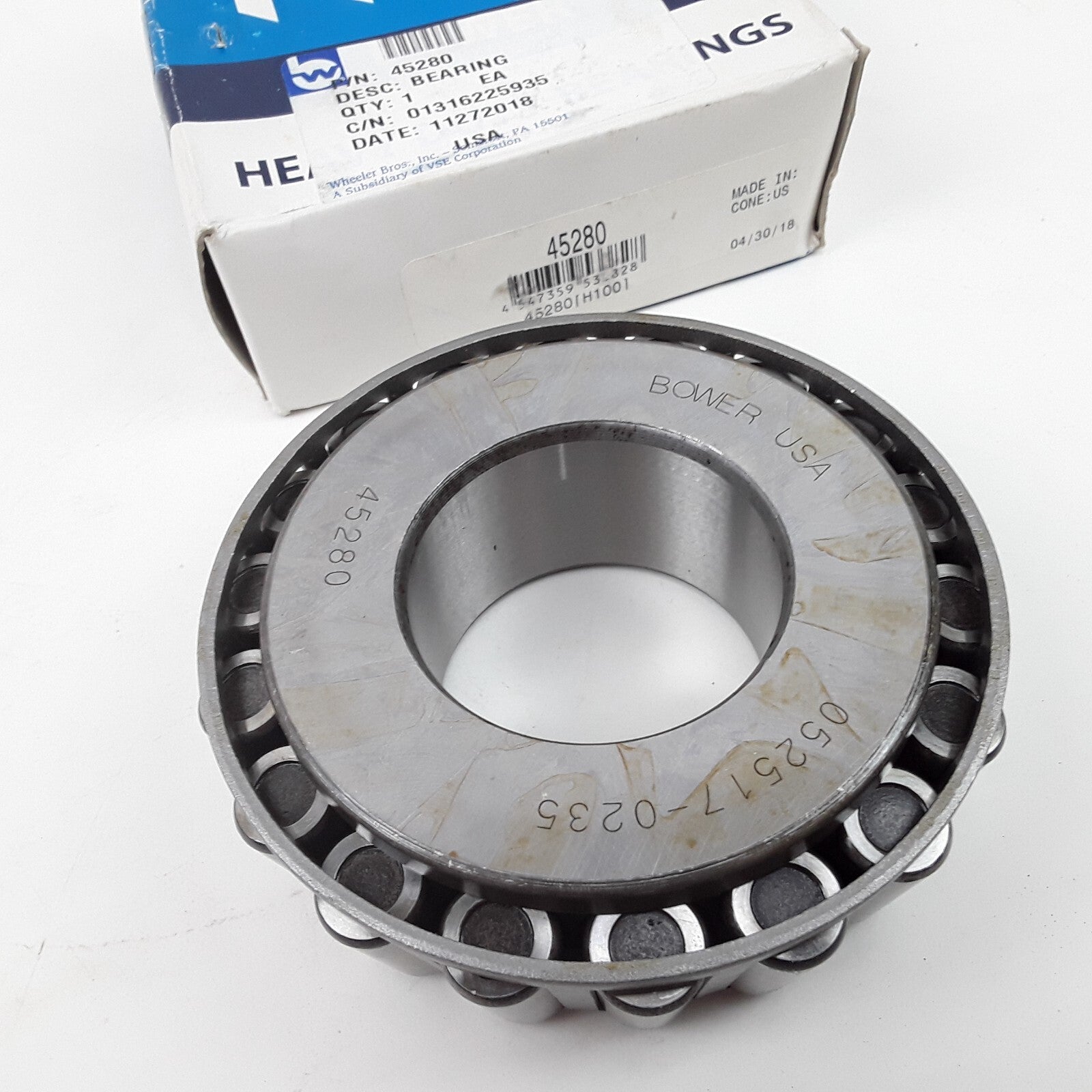 NTN 45280 Bearing Roller, Tapered Cone, 1.75" Bore, Case Carburized Steel