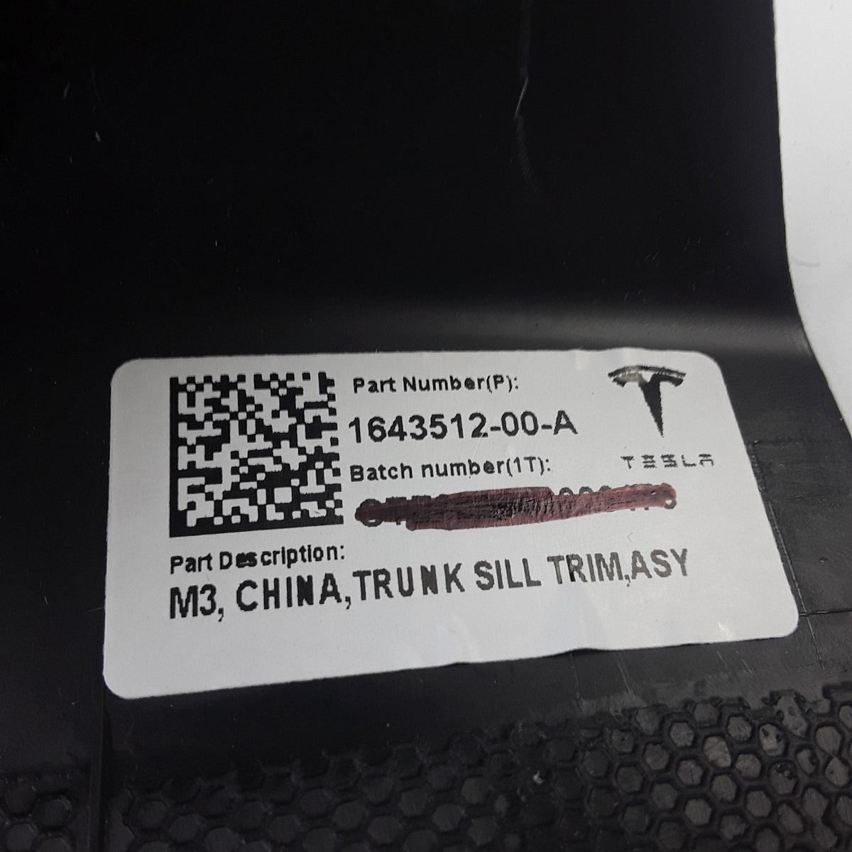 For Tesla Model 3 Rear Trunk Tailgate Lock Cover Trim Genuine OEM 1643512-00-A