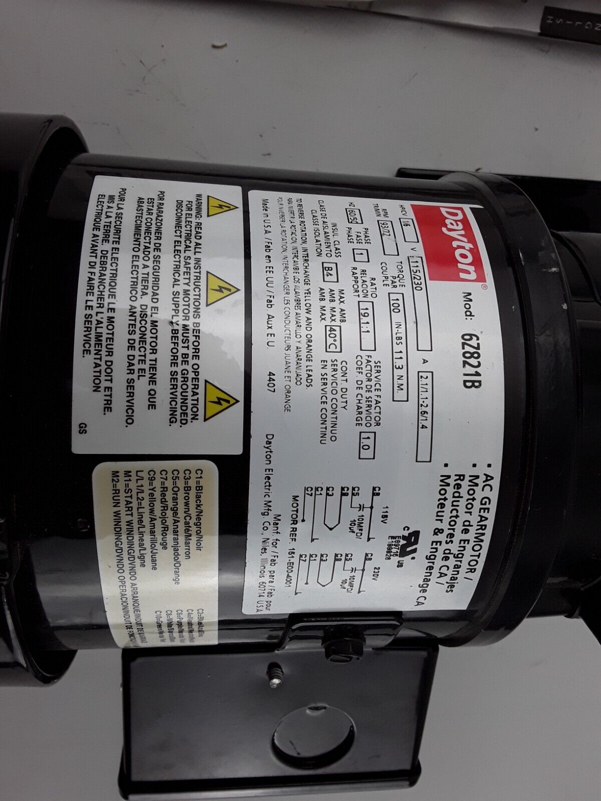 Dayton 6Z821B AC Gearmotor 19.1:1 Ratio 1/6HP 100inlb 93RPM 5/8" Shaft 115/230V - HotCarParts