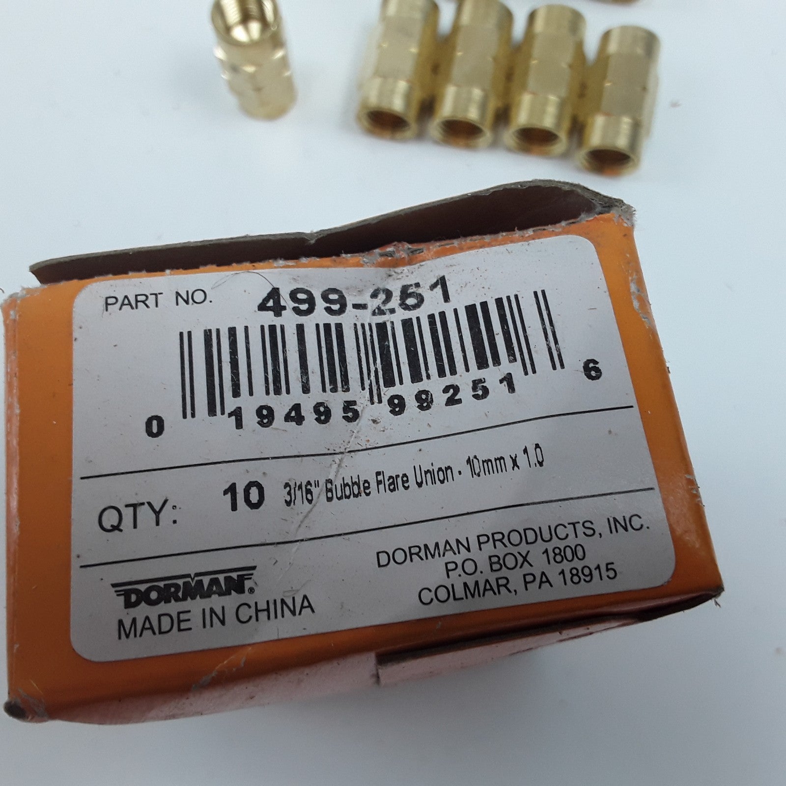 Dorman 499-251 Brake Line Union-Bubble Flare-3/16 in. x 10mm-1.0 Set of 10