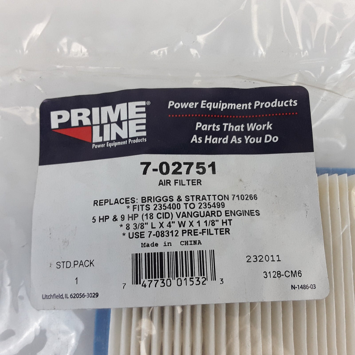 Prime Line 7-02751 Engine Air Filter Small Gas Engines Fits 235400 to 235499