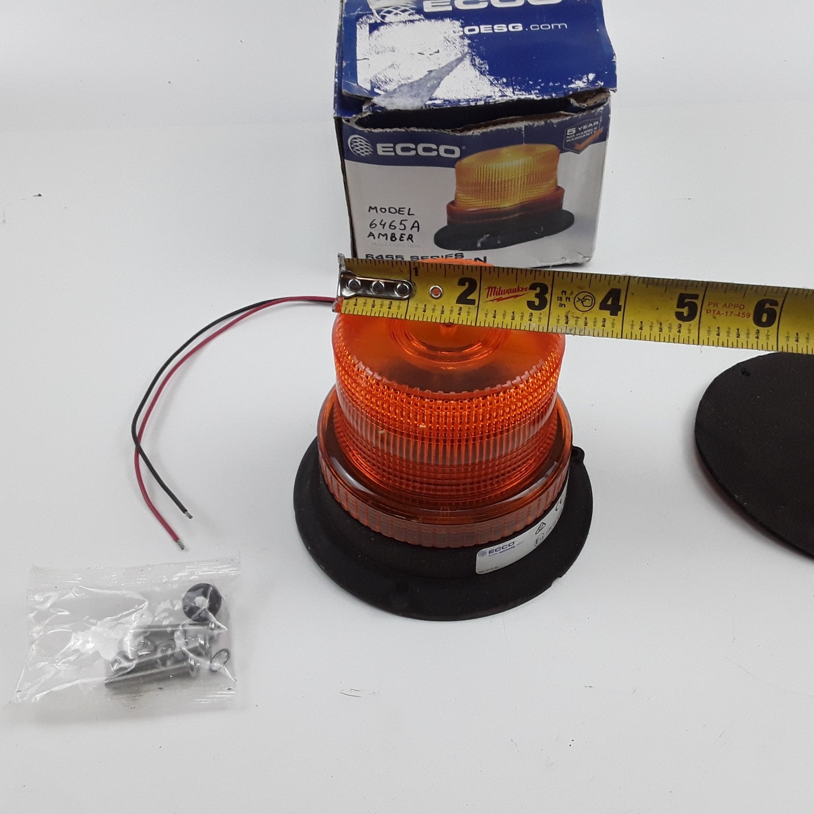 Ecco 6465A Amber Compact low profile Emergency Flashing Beacon Amber Light