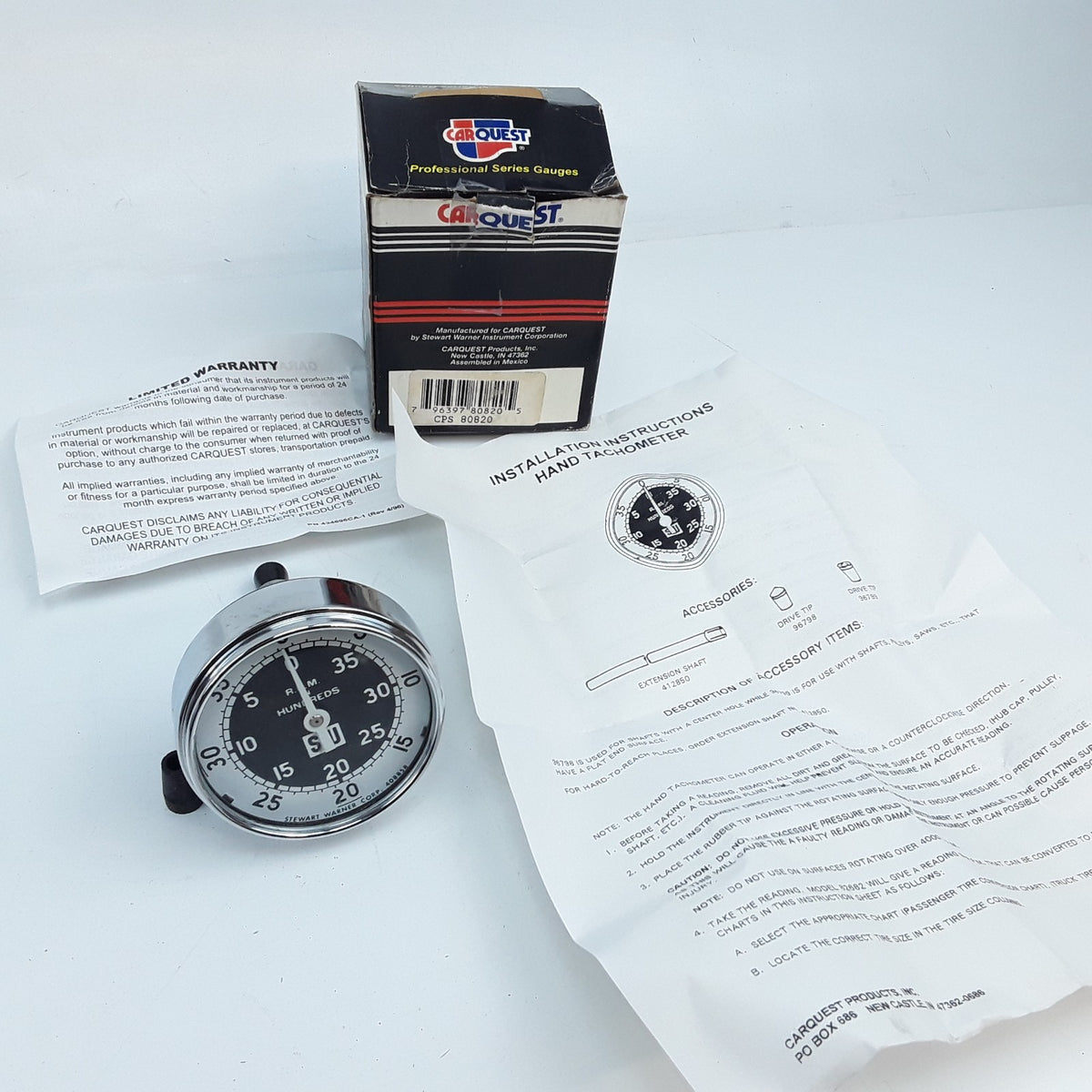 Carquest 80820 Tachometer Gauge Hand Held 0-4,000 RPM 3'' Diameter