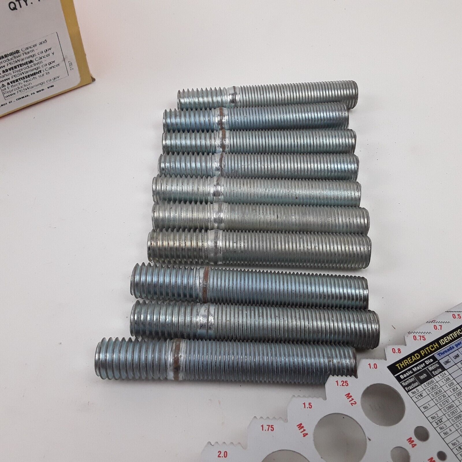 Double Ended Stud Steel Silver - 1/2-13 x 3/4 In. and 1/2-20 x 2 In Pack of 10