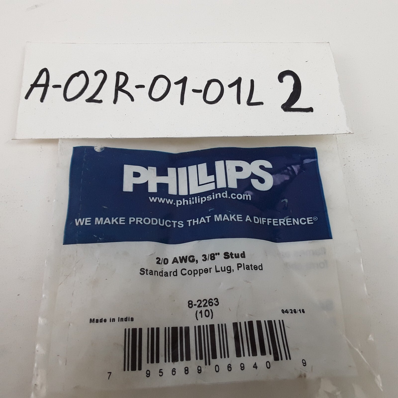 Phillips 8-2263 Electrical Wiring Lug Straight Tin Plated 3/8 in. Stud 2/0 gauge
