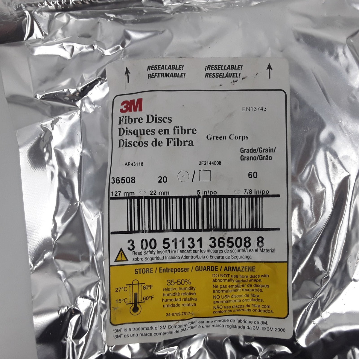 3M 36508 Green Corps Fibre Disc 60-Grit 5-inche 127mm 20 Discs Per Bag