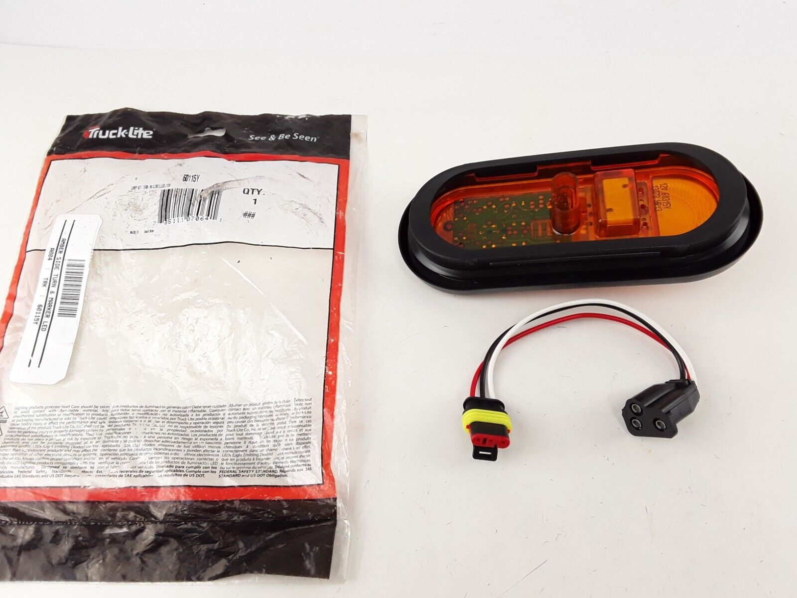 Truck Lite 60115Y SIDE TURN SIGNAL AMBER LED, SUPER 60, W/ CLEARANCE MARKER OVAL - HotCarParts