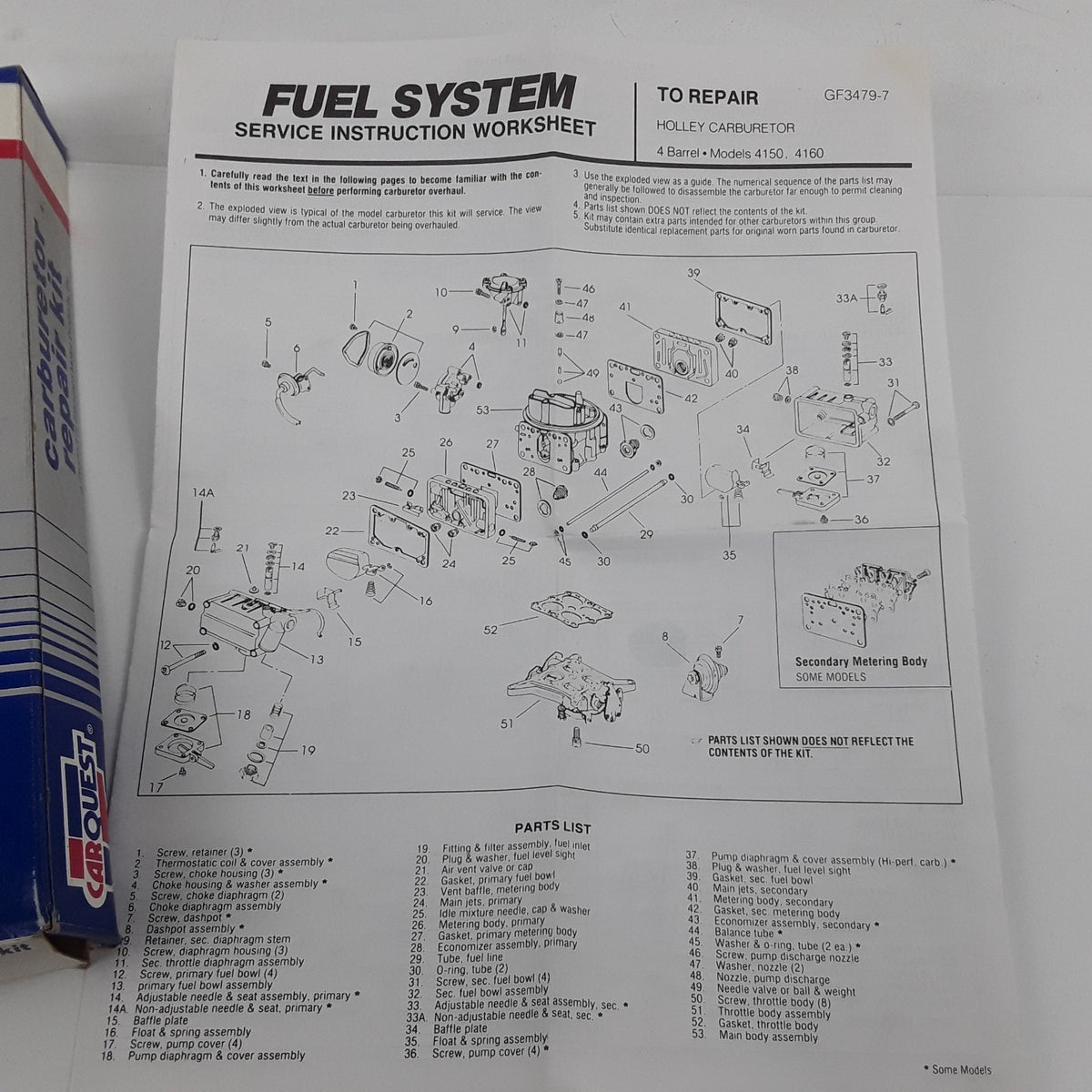 Carburetor Repair Kit Fits Dodge Chevrolet Lincoln Mercury Edsel Ford 1957-1977