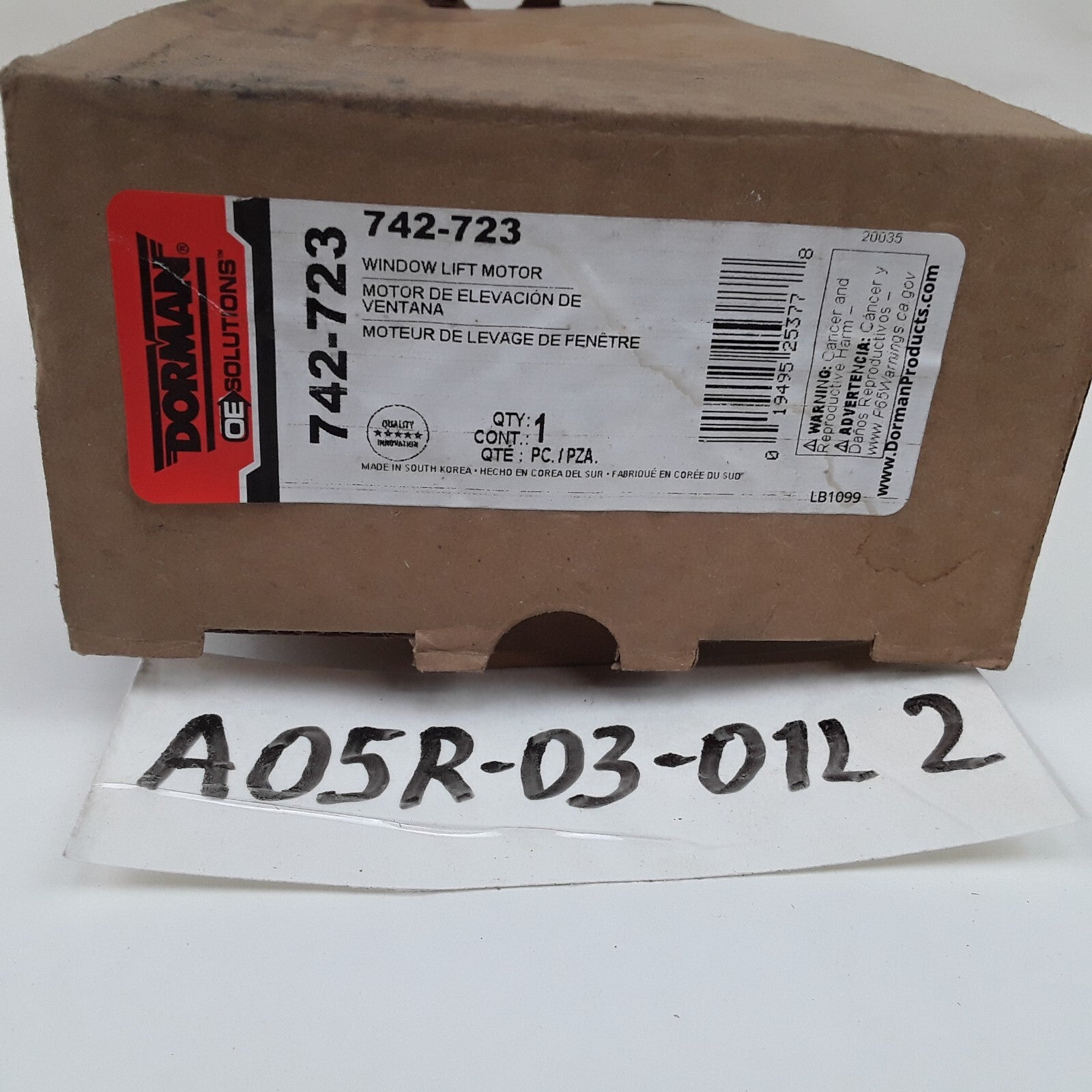Dorman 742-723 Rear Right Power Window Motor Fits Hyundai Sonata (2006-2010)