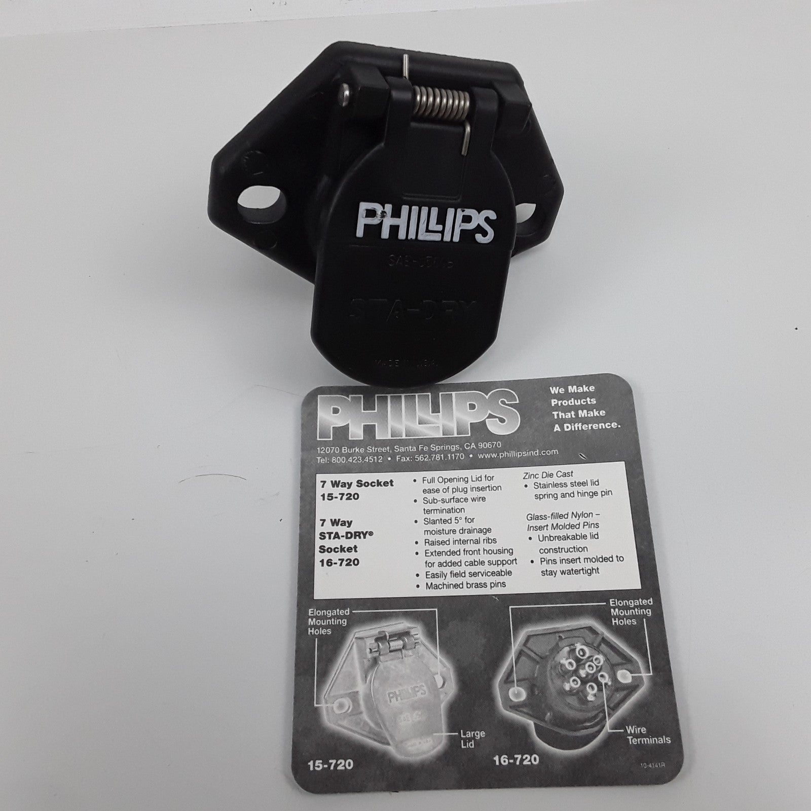 Philips 16-720 Trailer Receptacle Socket - 2 Holes Wire Insertion Split Pin