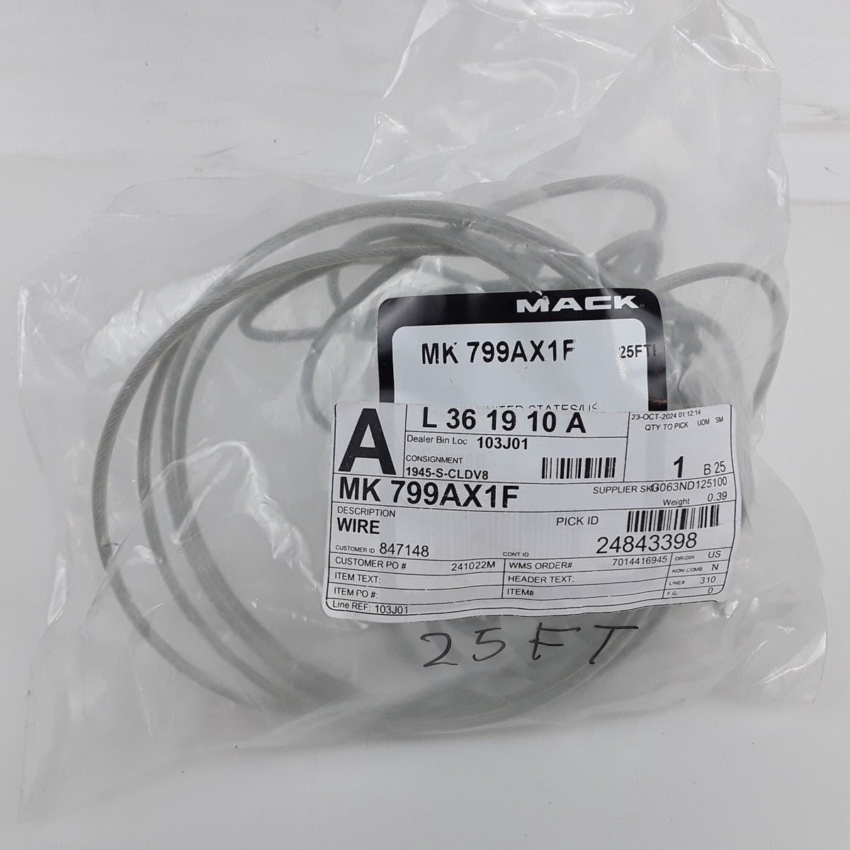 Mack 799AX1F Electrical Wire Rope 25 FT Foot Fits Heavy Duty Mack Trucks