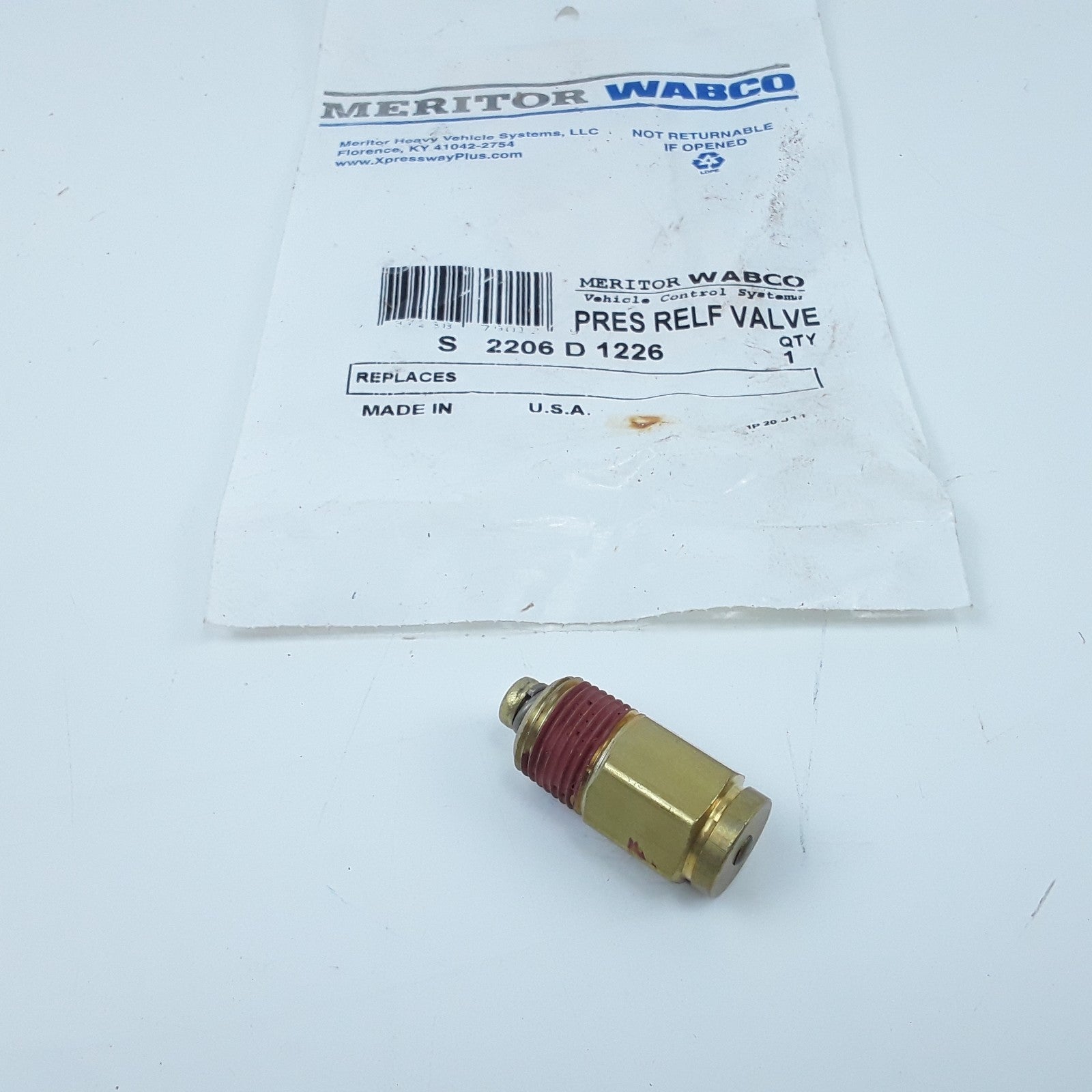 Meritor S2206D1226 Air Brake Dryer Safety Valve 3/8" NPTF Thread 40.9 mm Length