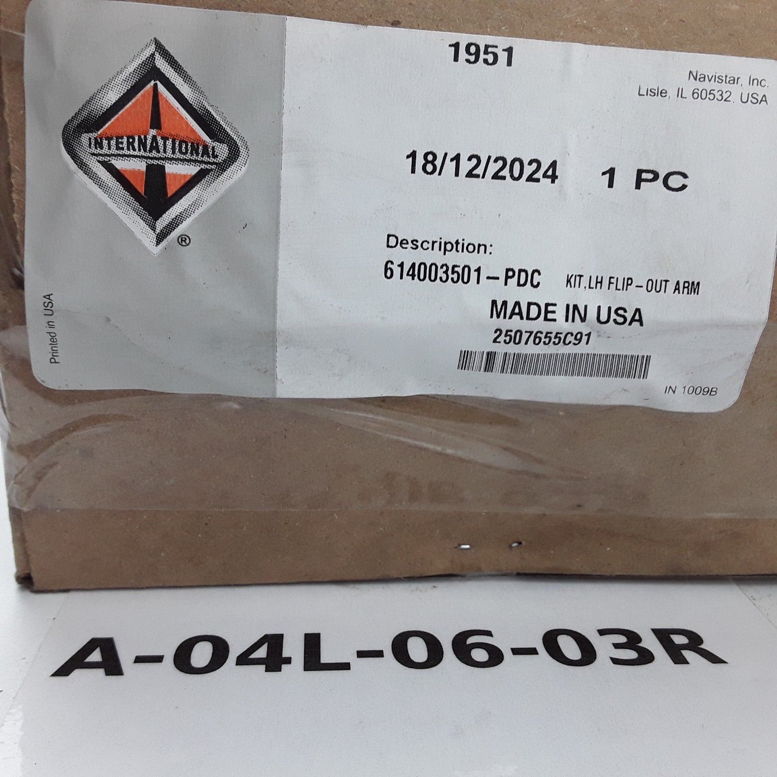 International 2507655C91 Left Flip Out Arm Kit Assembly Fits Navistar Trucks