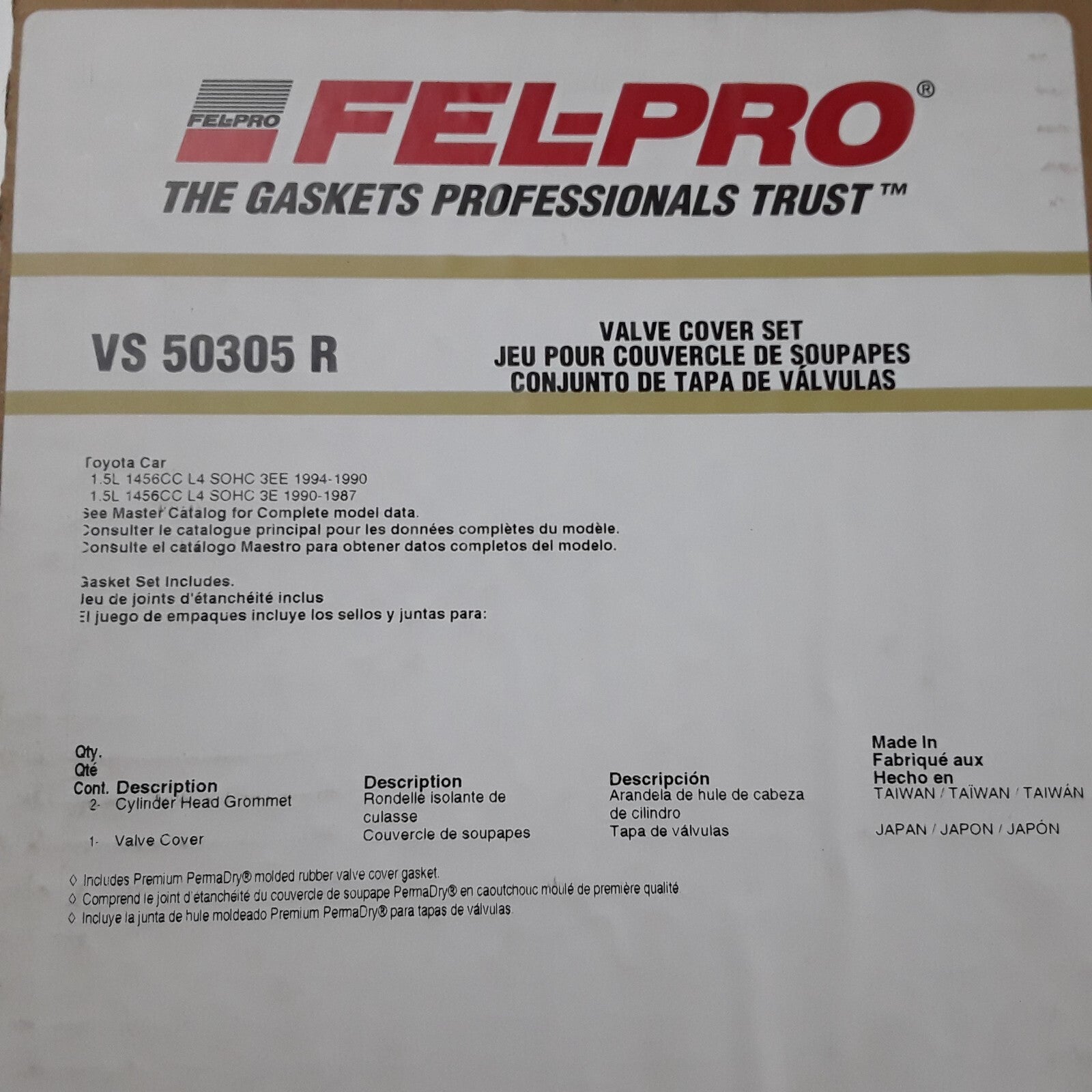 Fel-Pro VS 50305 R Engine Valve Cover Gasket Set Fits Toyota Tercel (1987-1994)