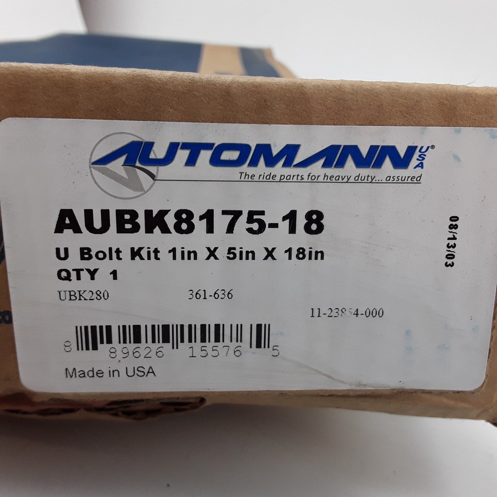 Leaf Spring Axle U-Bolt Kit 1.00" Dia. x 5.00" Width x 18.00" Length Round Bend