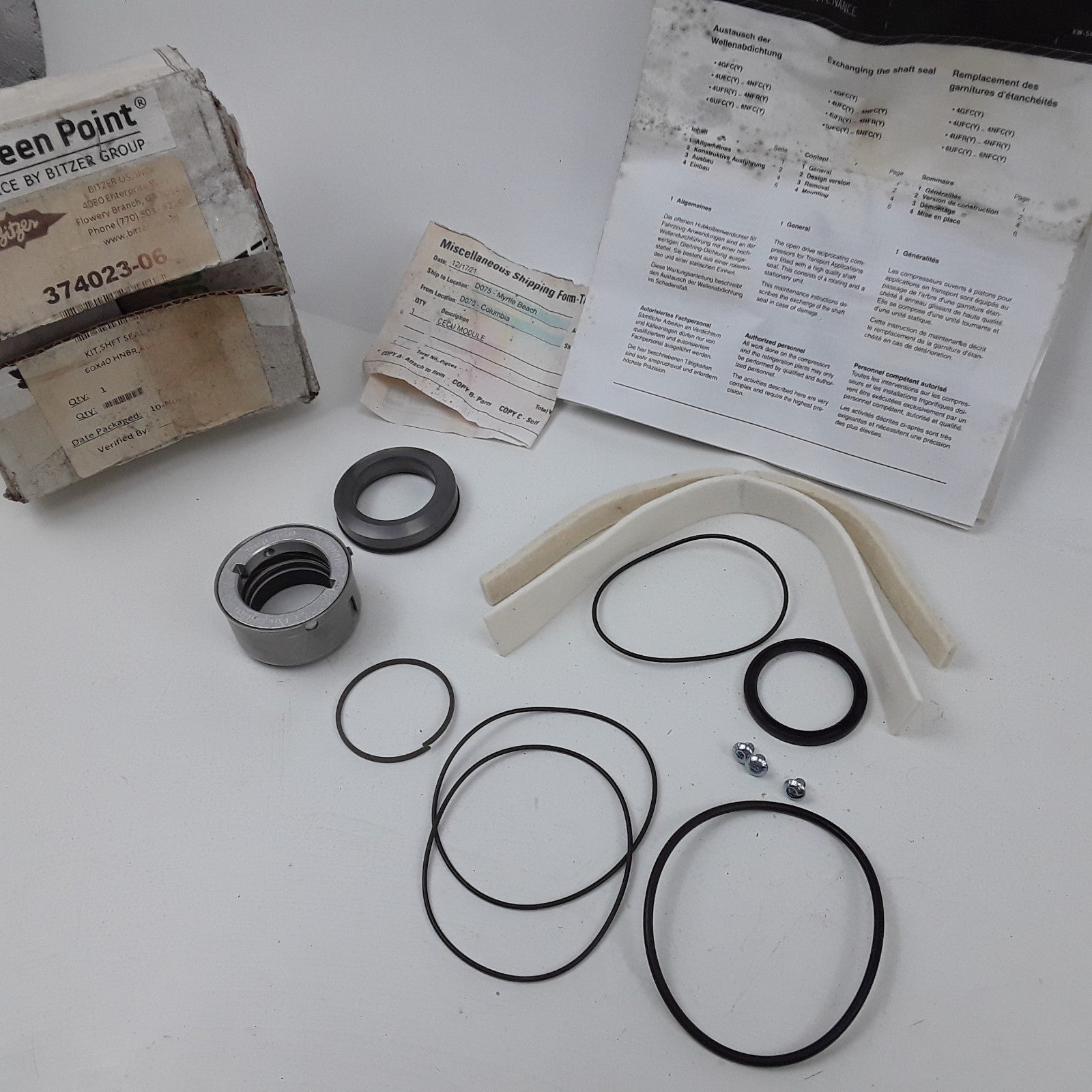 Bitzer 374023-06 Shaft Seal Set with O-rings and Felt For Bus AC Compressor
