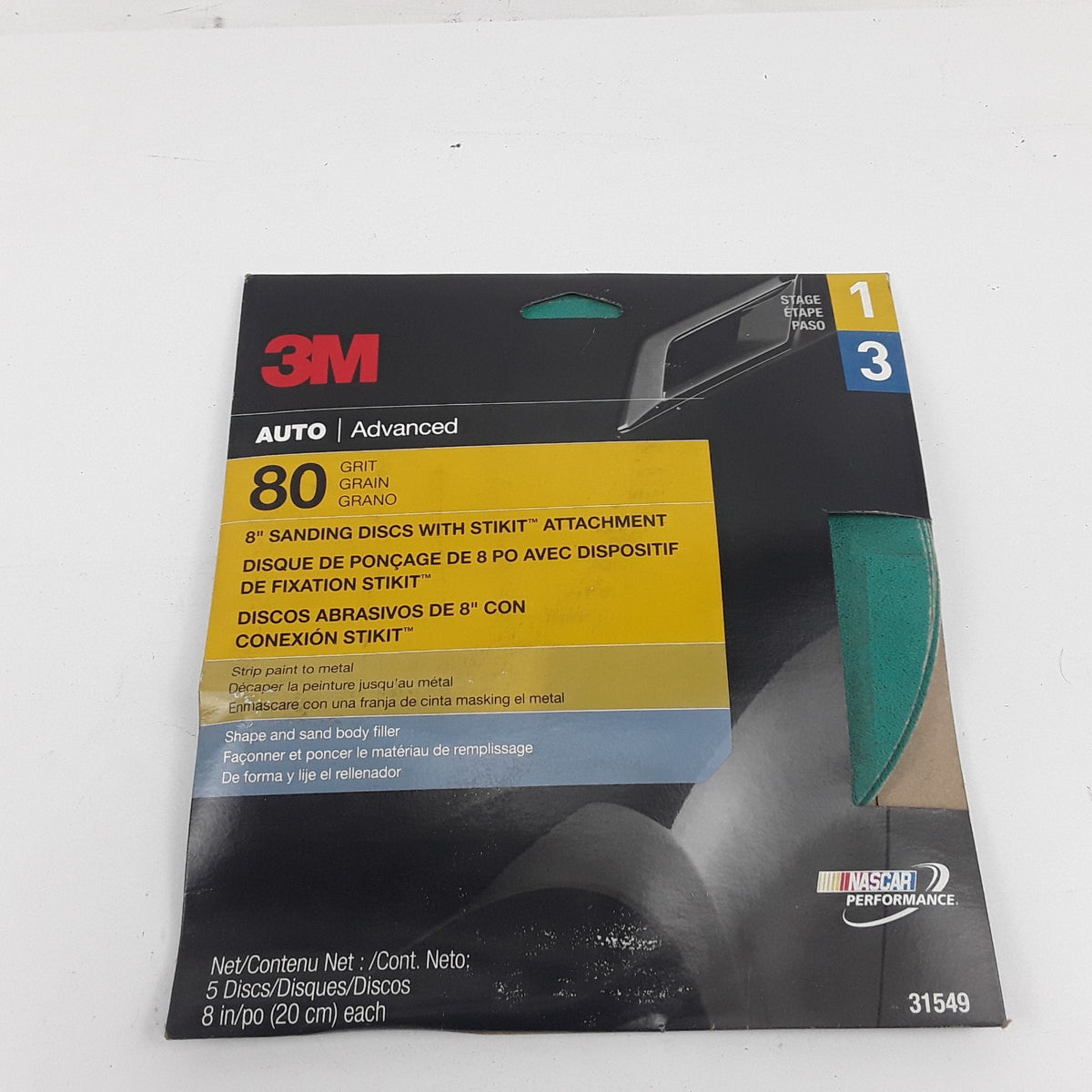 3M 31549 Sanding Disc with Stikit Attachment 80 Grit 8 inch 5 Discs