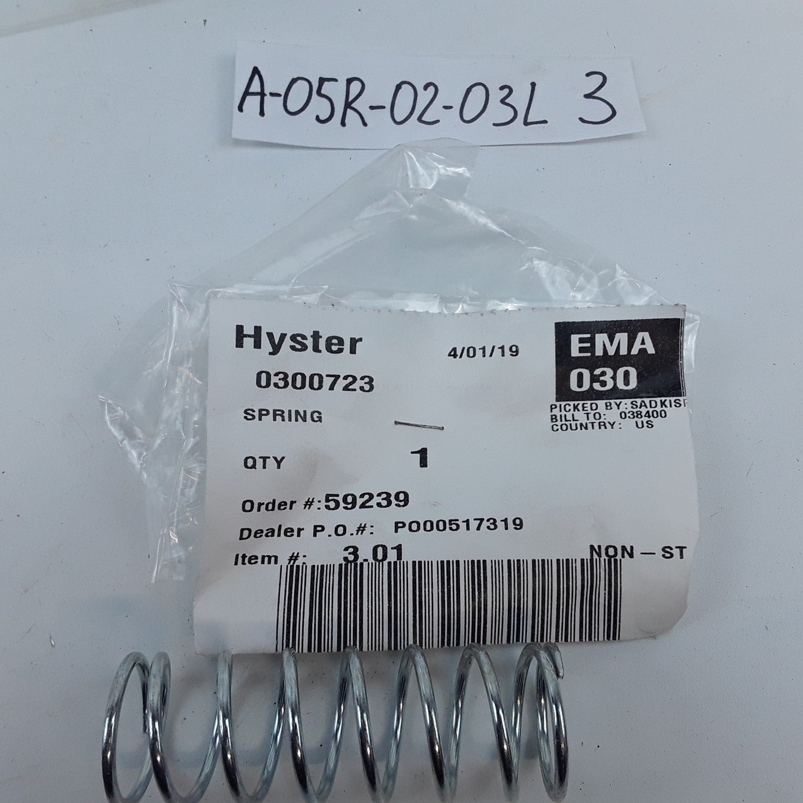 Hyster 0300723  Spring Assembly Fits Heavy Duty Forklifts