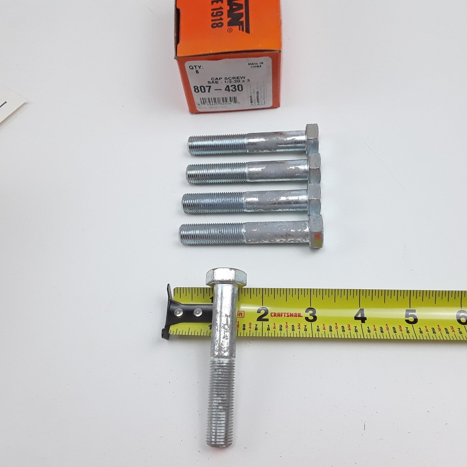 Dorman 807-430 Cap Screw-Hex Steel Head-Grade 5- 1/2-20 x 3 in Set of 5