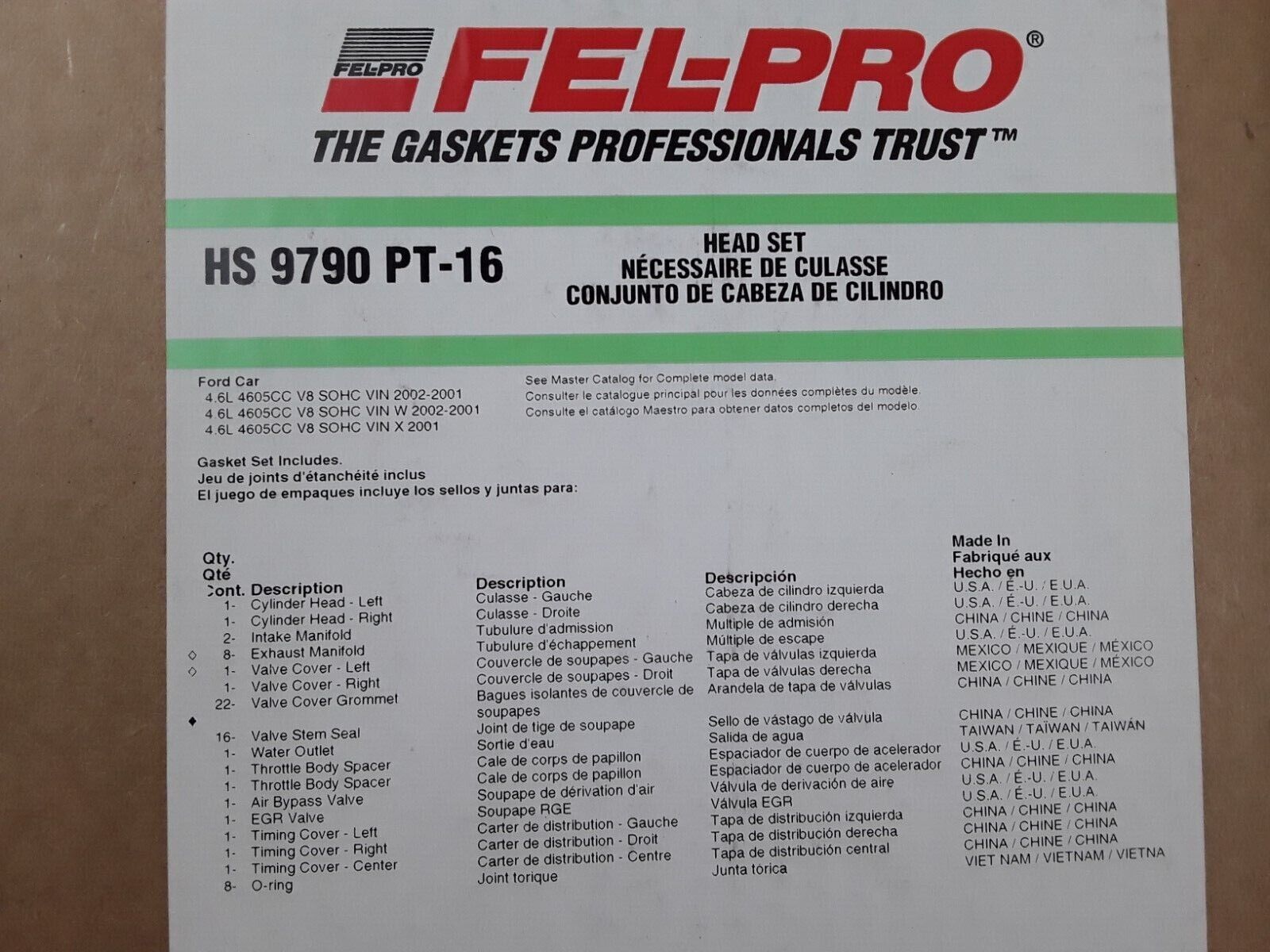 Engine Cylinder Head Gasket Set Fel-Pro HS 9790 PT-16 for Ford,Lincoln,Mercury - HotCarParts