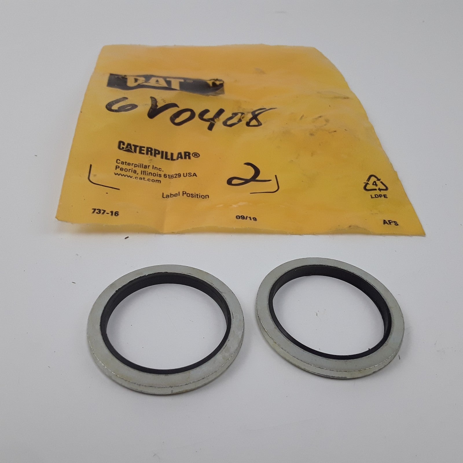 Caterpillar 6V0408 2.76mm Thick Circular Bonded Seal Washer Heavy Duty 2-Pieces