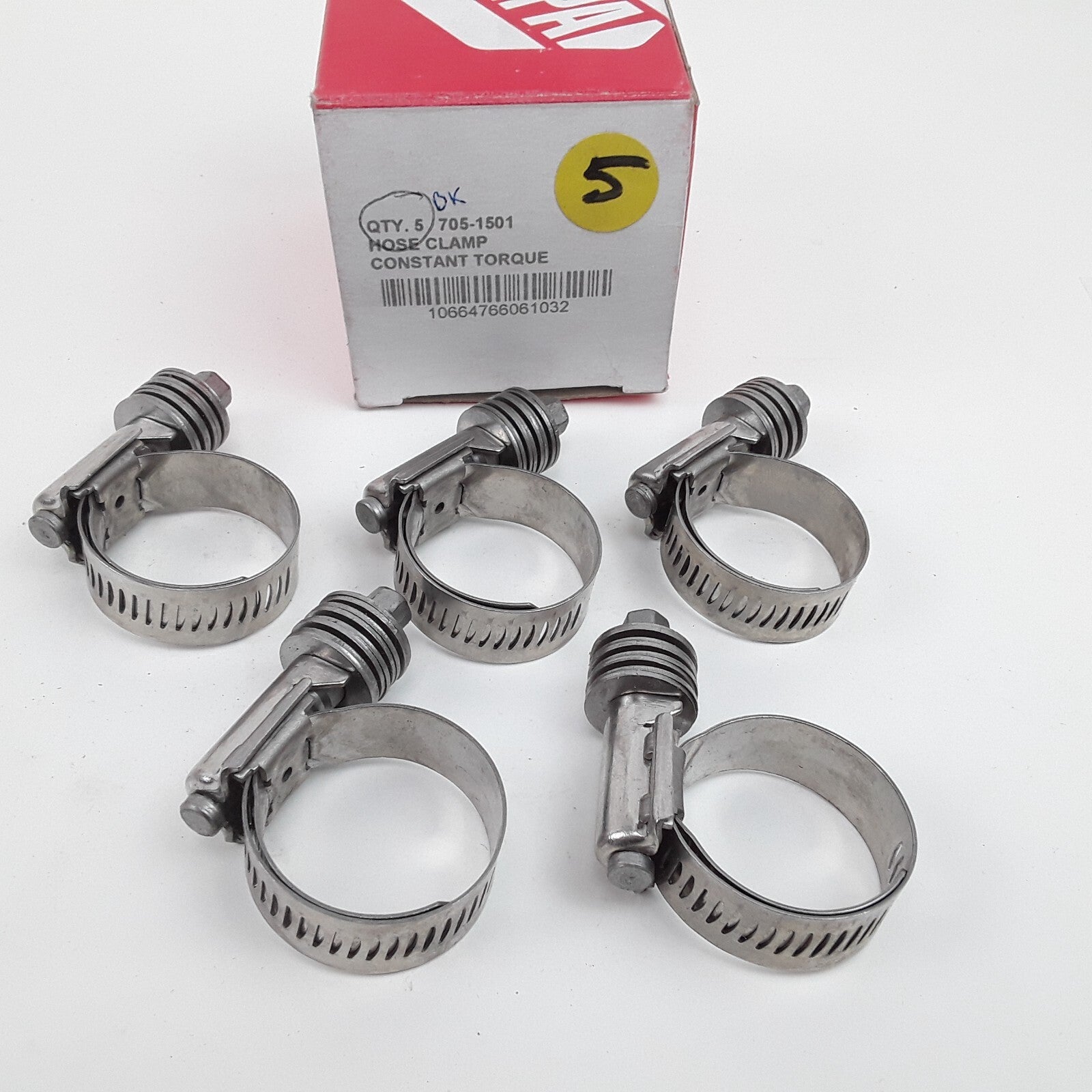 Set of 5 Clamp Size Range 5/8 in. - 1 1/16 in., Hose Size Range	1/2 in. I.D, 5/8
