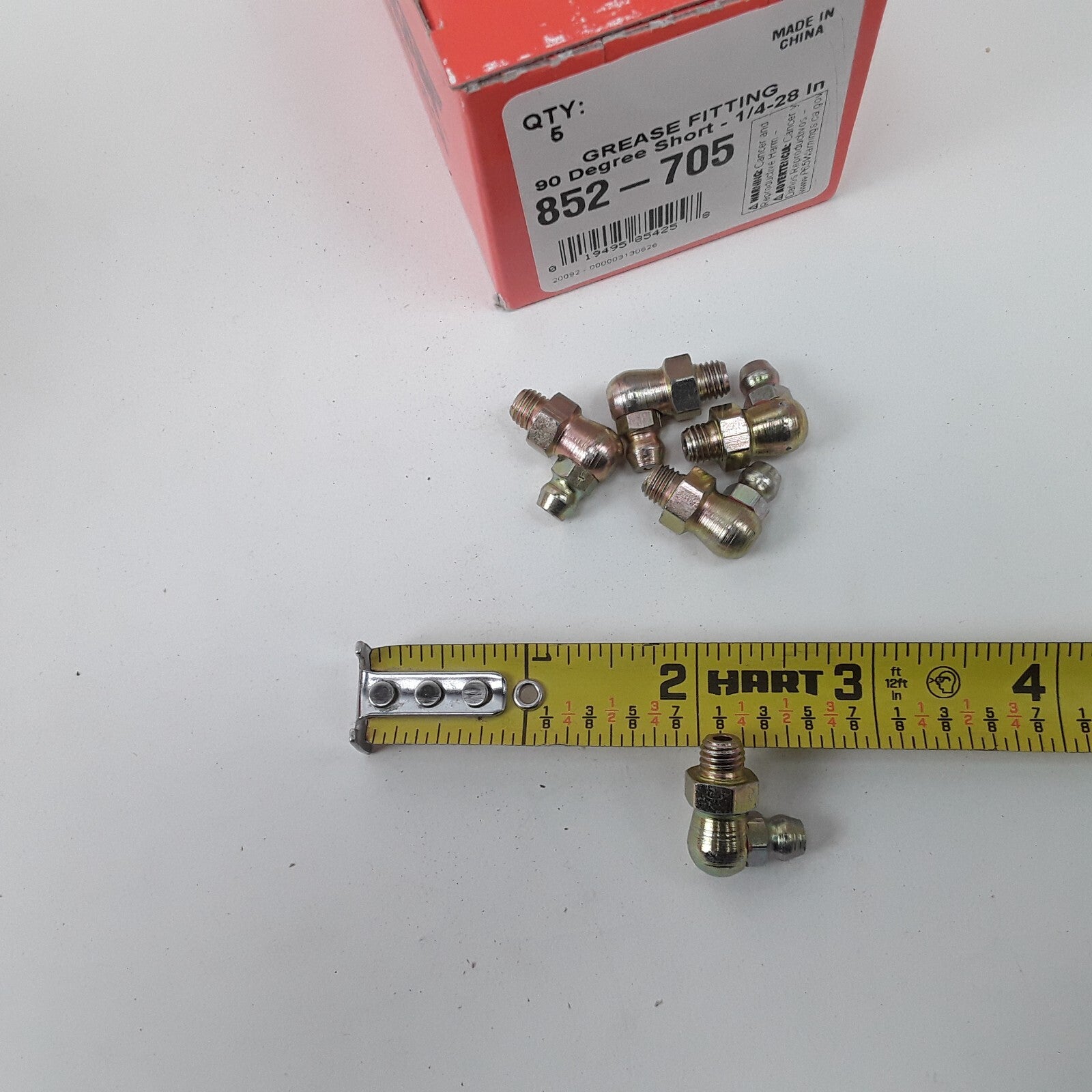 Car Brass Grease Fitting Zerk Lubrication-90 Degree Short-1/4-28 In Pack of 5