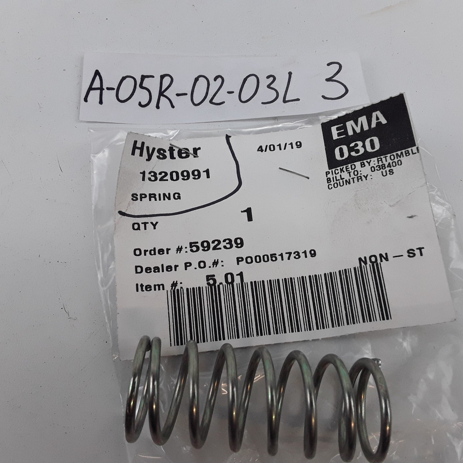 Hyster 1320991 Spring Assembly Fits Heavy Duty Forklifts