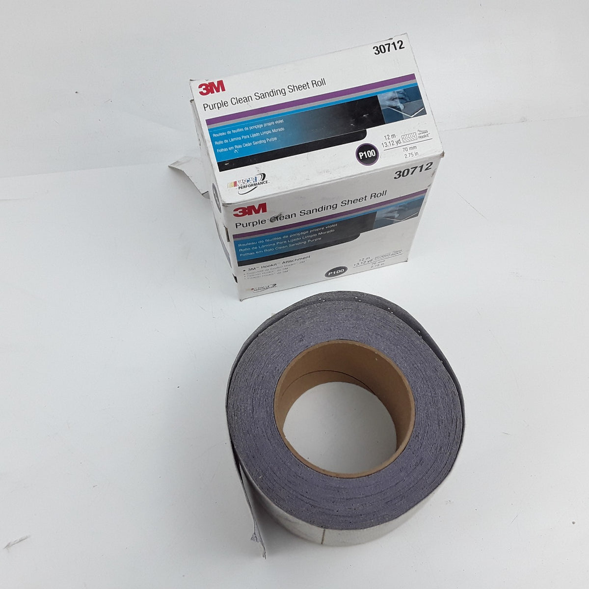 3M 30712 Hookit Purple Clean Sanding Sheet Roll P100 Grit, 70 mm x 12 m