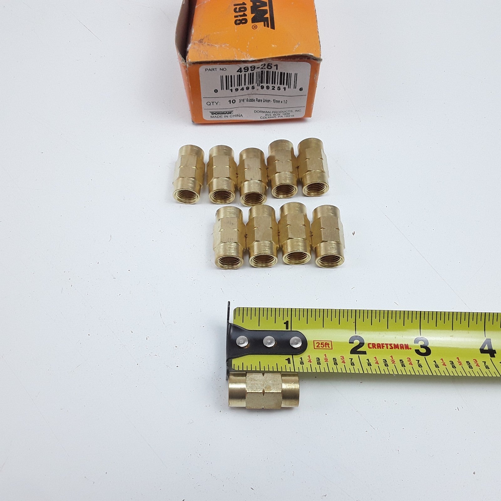 Dorman 499-251 Brake Line Union-Bubble Flare-3/16 in. x 10mm-1.0 Set of 10