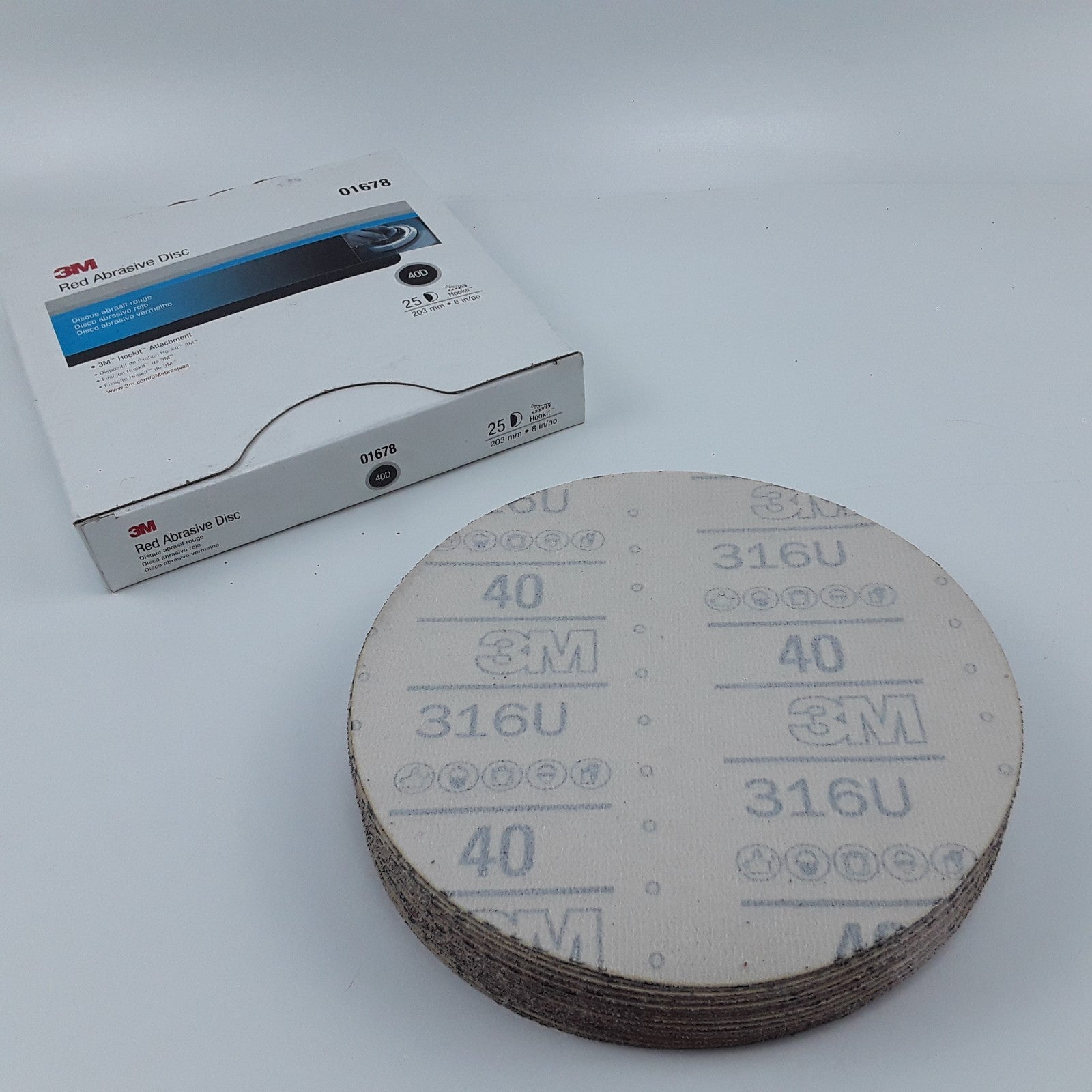 3M 01678 Red Abrasive Disc Hookit Attachment 203mm/8in P40 40 GRIT 8" Box of 25