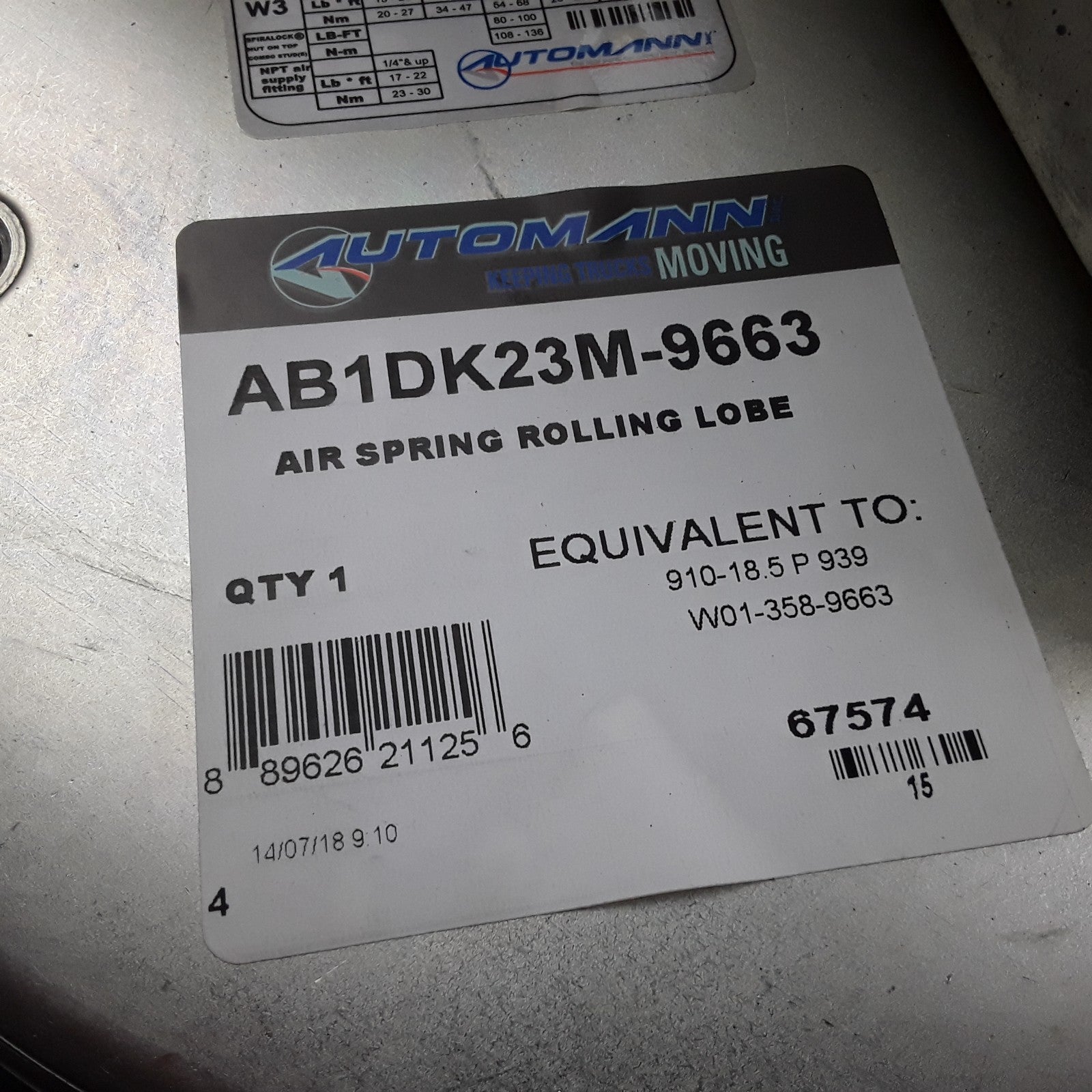 Automann AB1DK23M-9663 Super Cushion Rolling Lobe Air Springs Heavy Duty