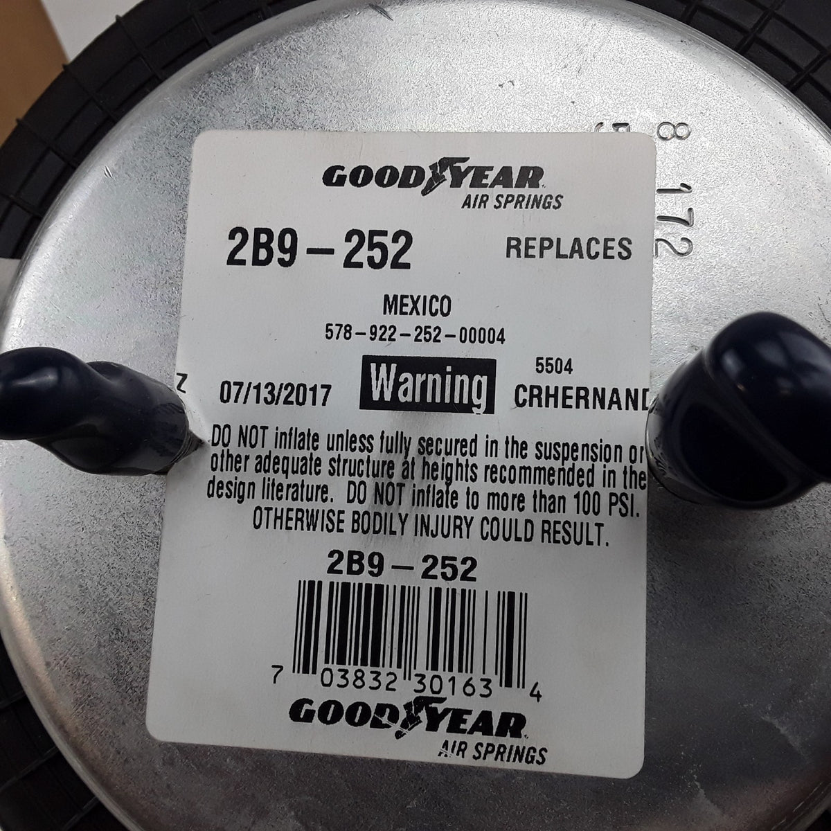 Goodyear 2B9-252 Bellows Air Spring Double Convoluted Fits Trucks Trailers Buses