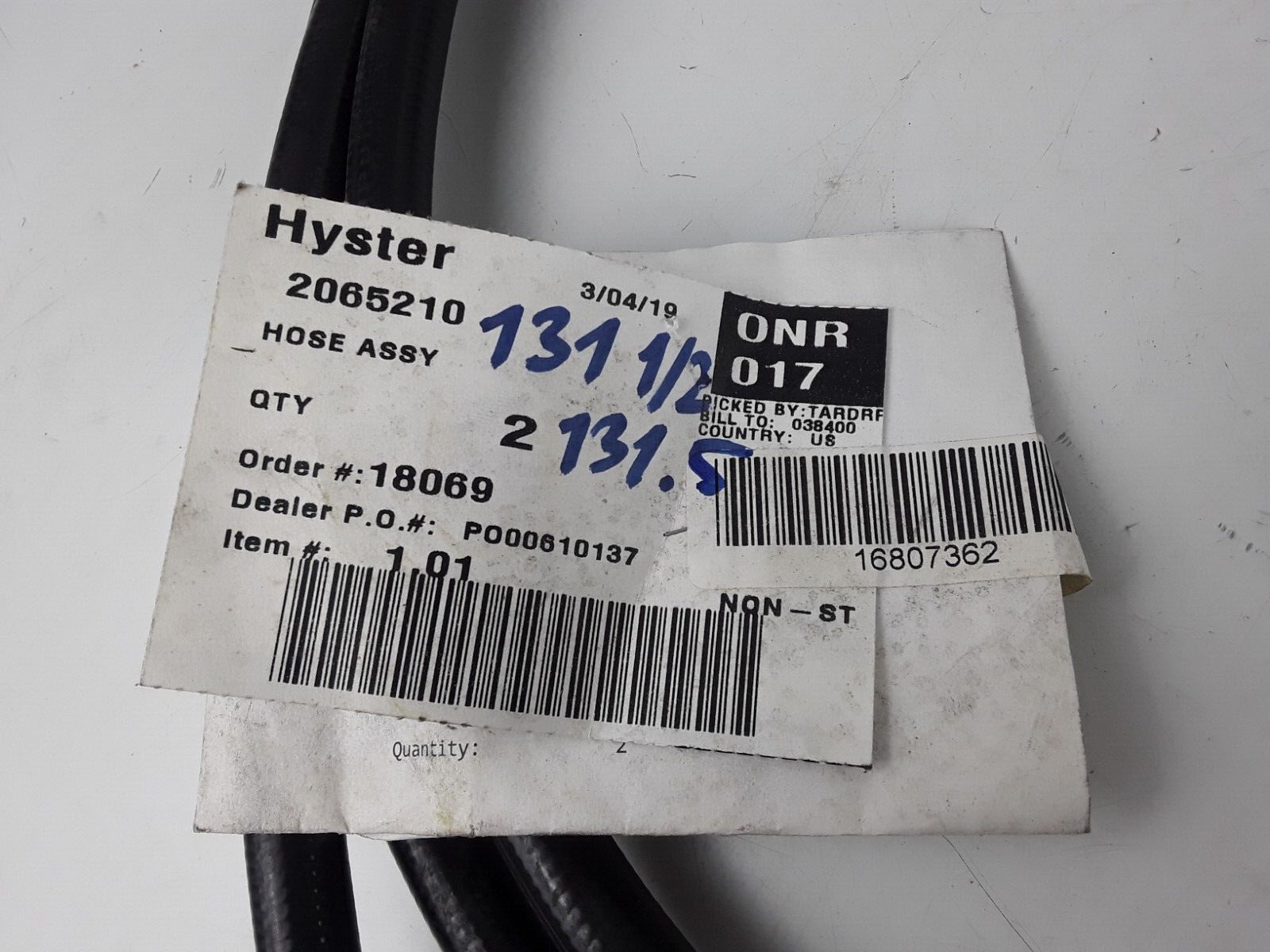 Hyster 2065210 Header Hose Assy 131 1/2 In Inch 131.5 Inch Long Forklift Parts - HotCarParts
