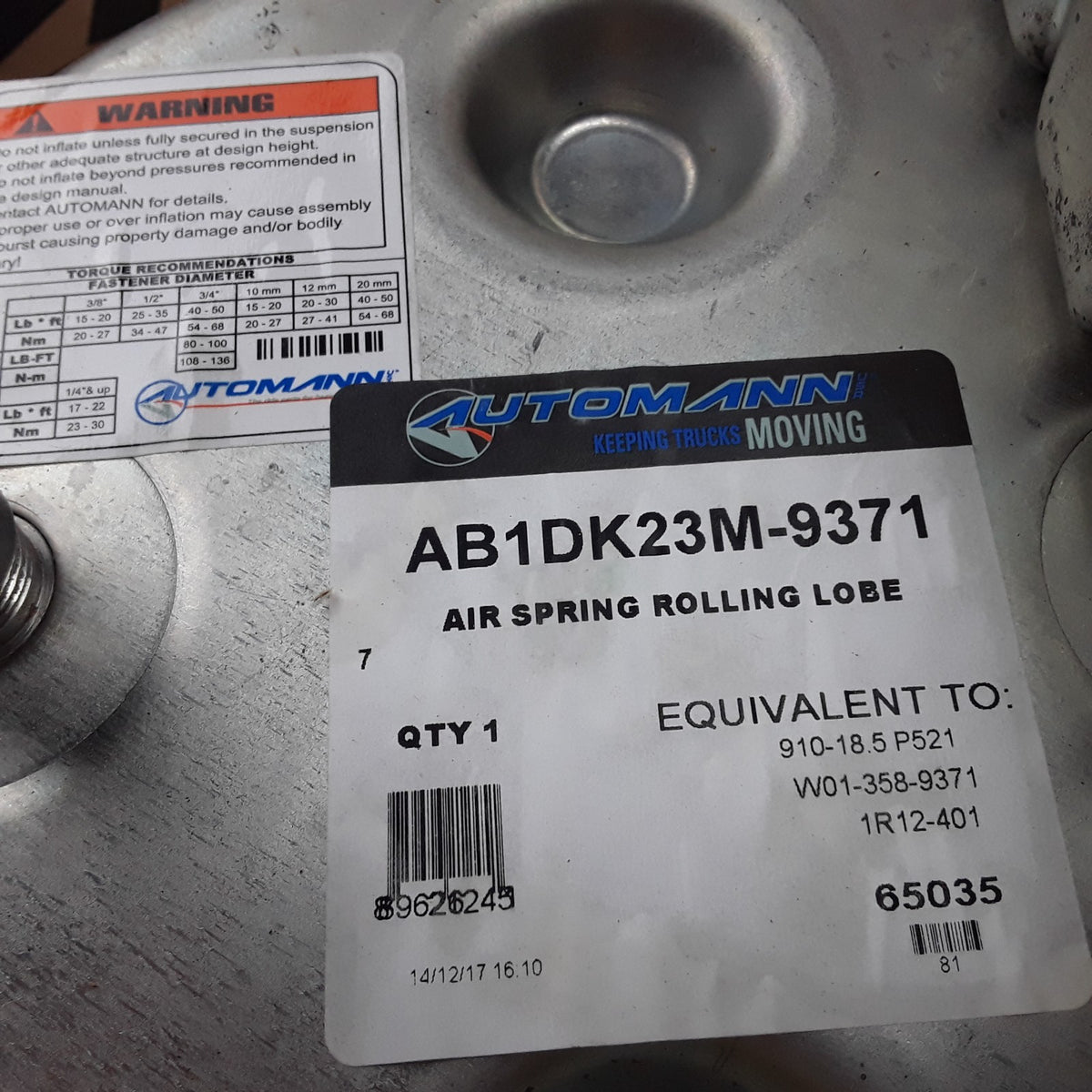 Automann AB1DK23M-9371 Air Suspension Spring Rolling Lobe For Trucks and Trailer