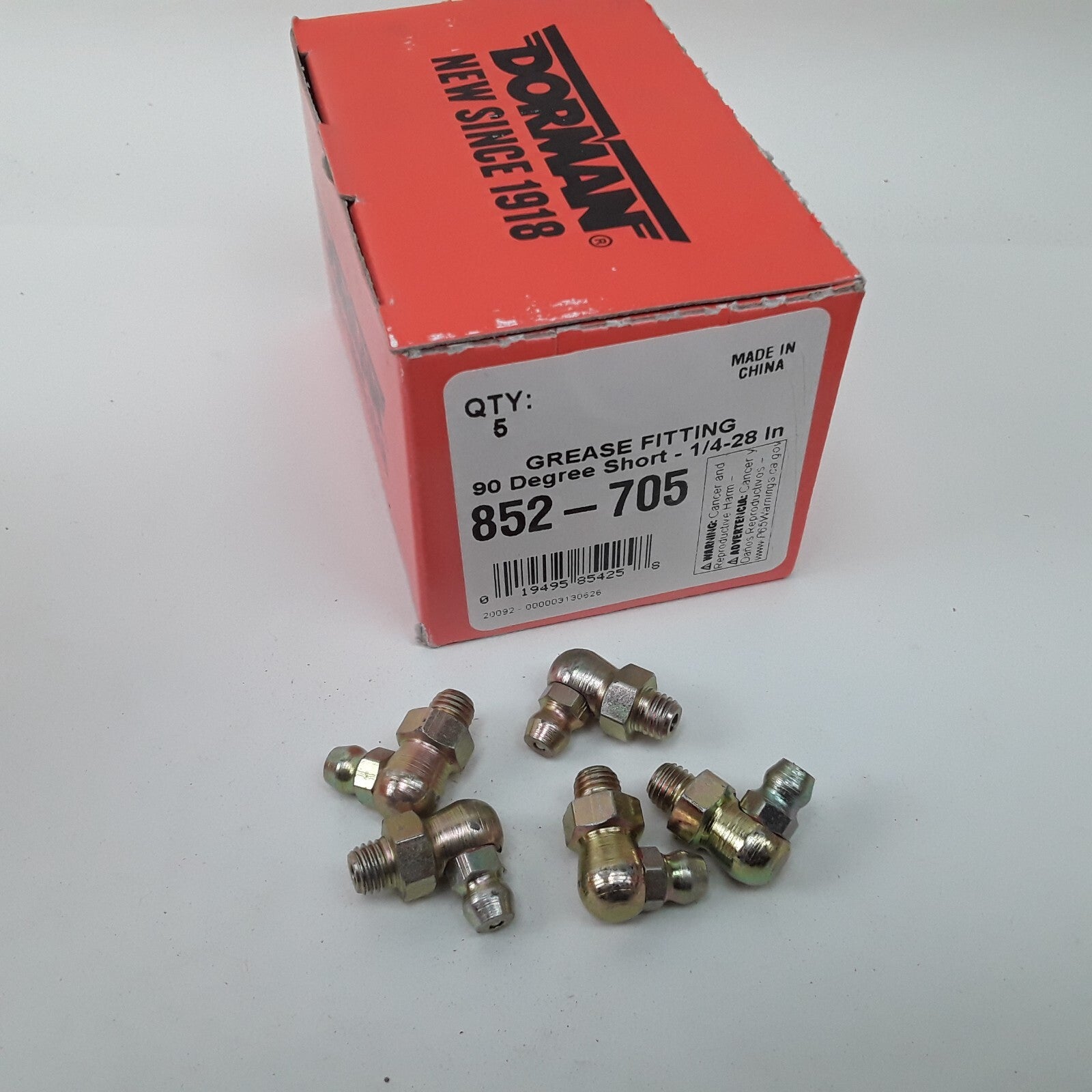 Car Brass Grease Fitting Zerk Lubrication-90 Degree Short-1/4-28 In Pack of 5