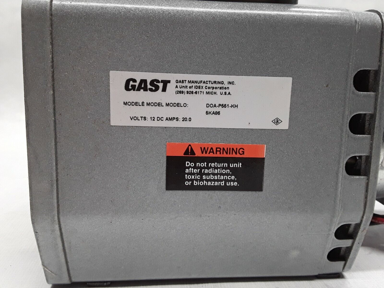 GAST DOA-P551-KH Compressor / Vacuum Pump,1/6 HP,12V 5KA86 - HotCarParts