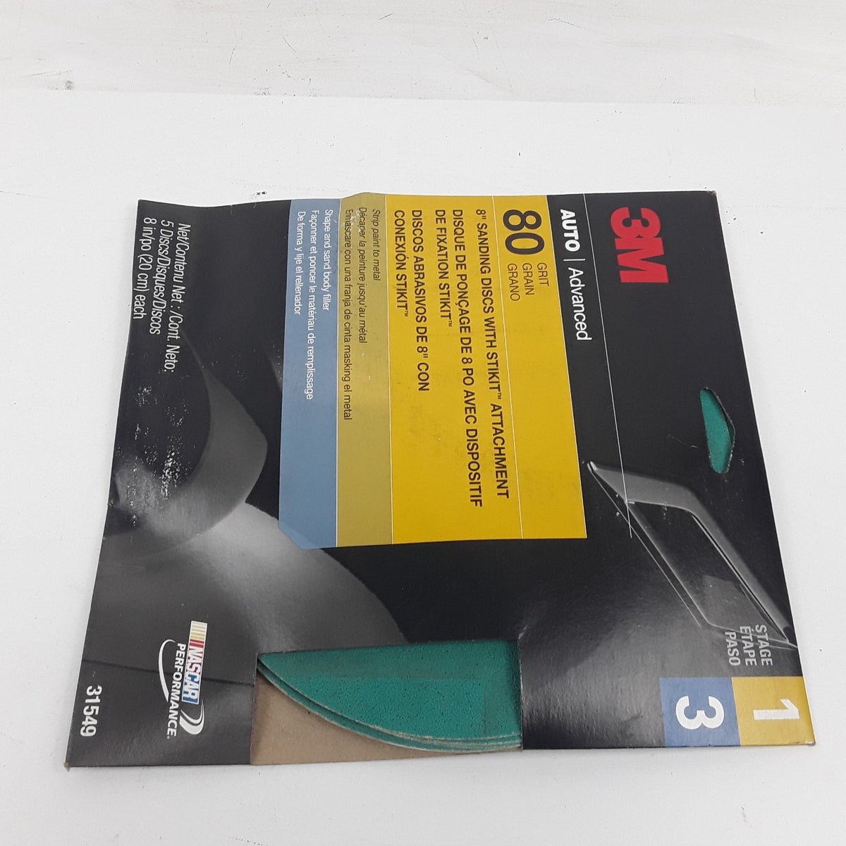 3M 31549 Sanding Disc with Stikit Attachment 80 Grit 8 inch 5 Discs