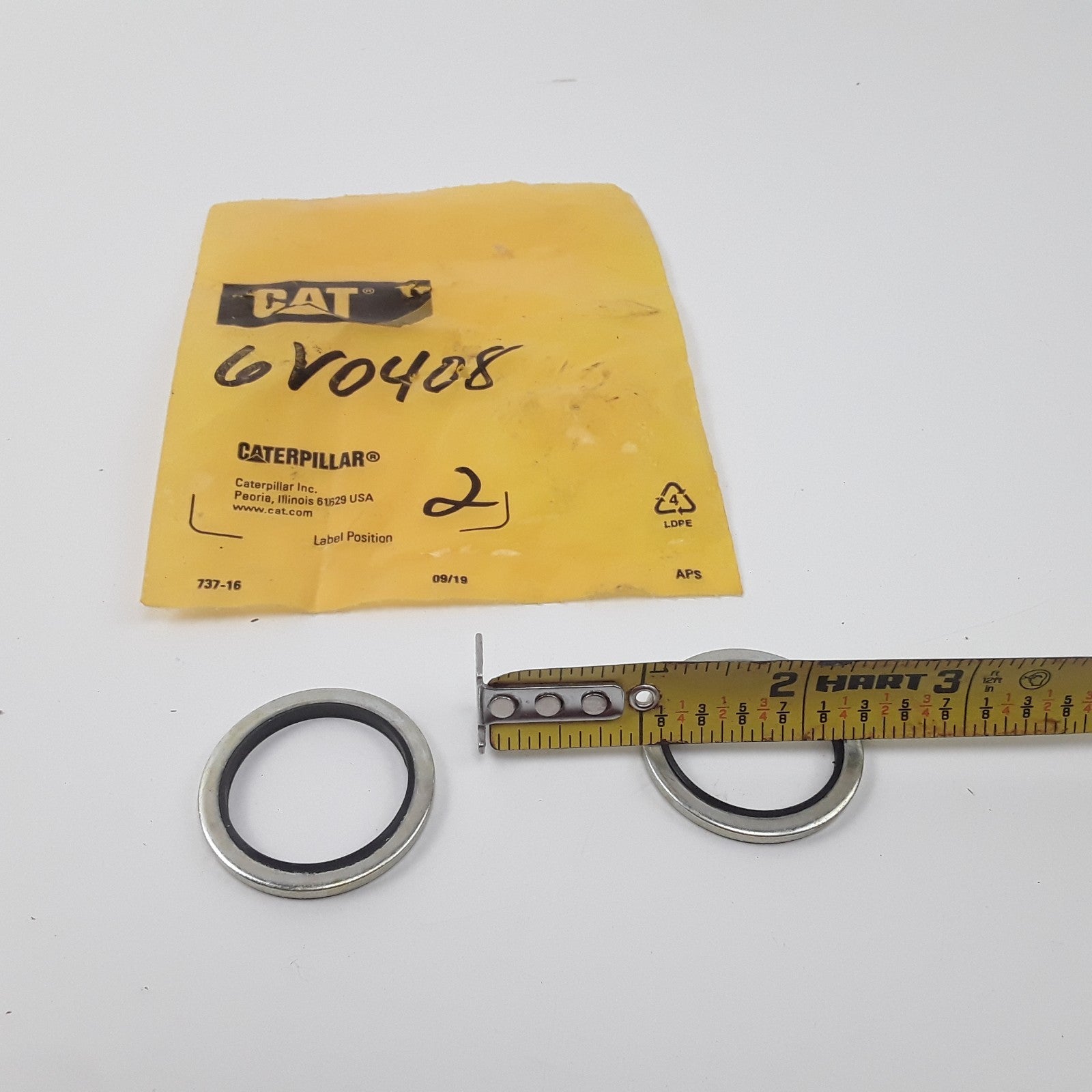 Caterpillar 6V0408 2.76mm Thick Circular Bonded Seal Washer Heavy Duty 2-Pieces