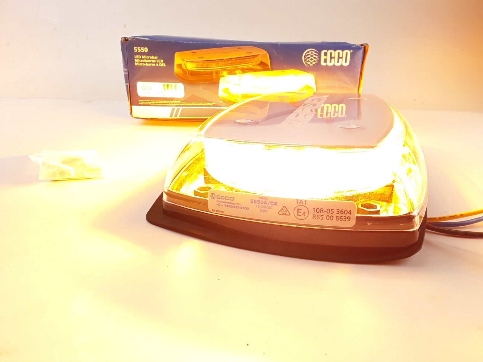 Amber Mini Emergency LED Light Bar 12-24V ECCO 5550A Reflex 4-Bolt Optic Dome - HotCarParts