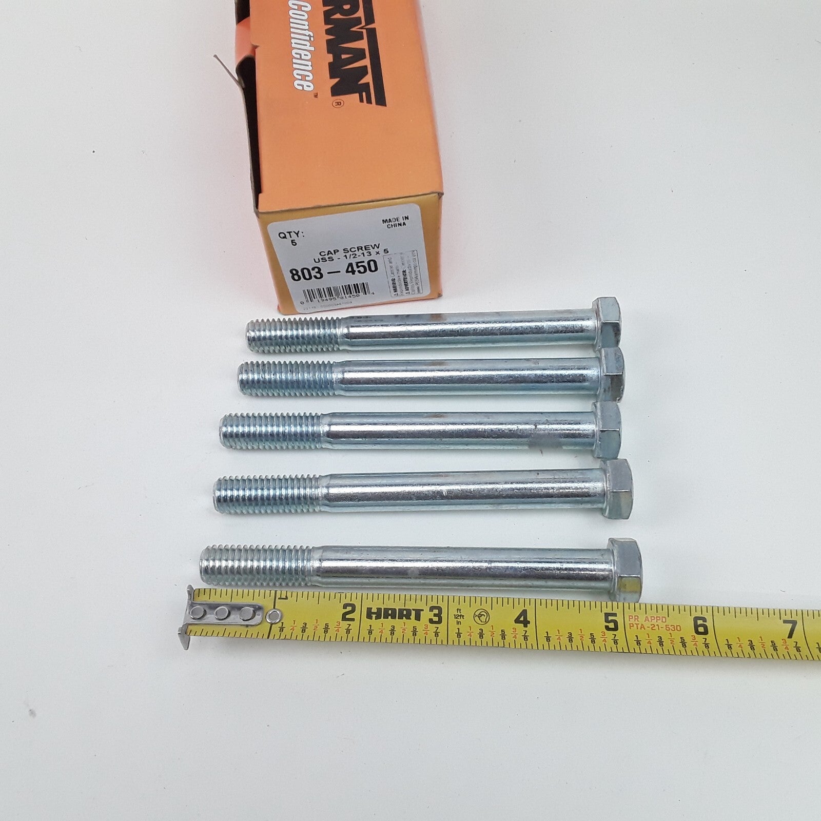 Multipurpose Car Truck Bolt Cap Screw-Hex Head-Grade 5- 1/2-13 x 5 In Pack of 5